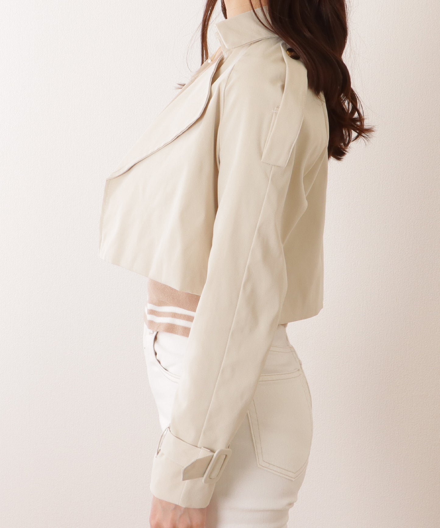 トレンチ風 コンパクト ボレロ テーラード ジャケット