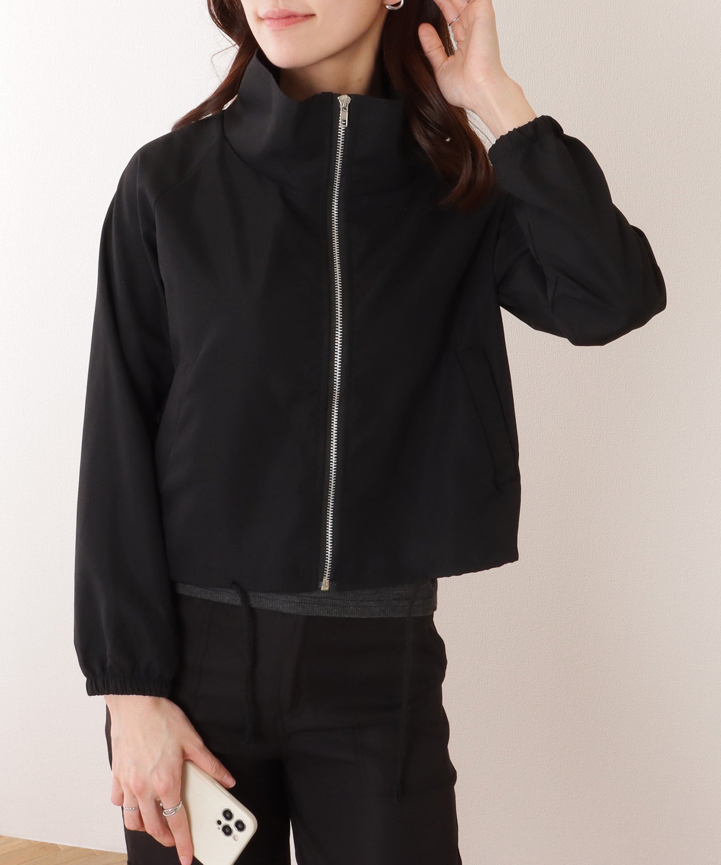 スタンドカラー コンパクト フロント ジップアップ ジャケット