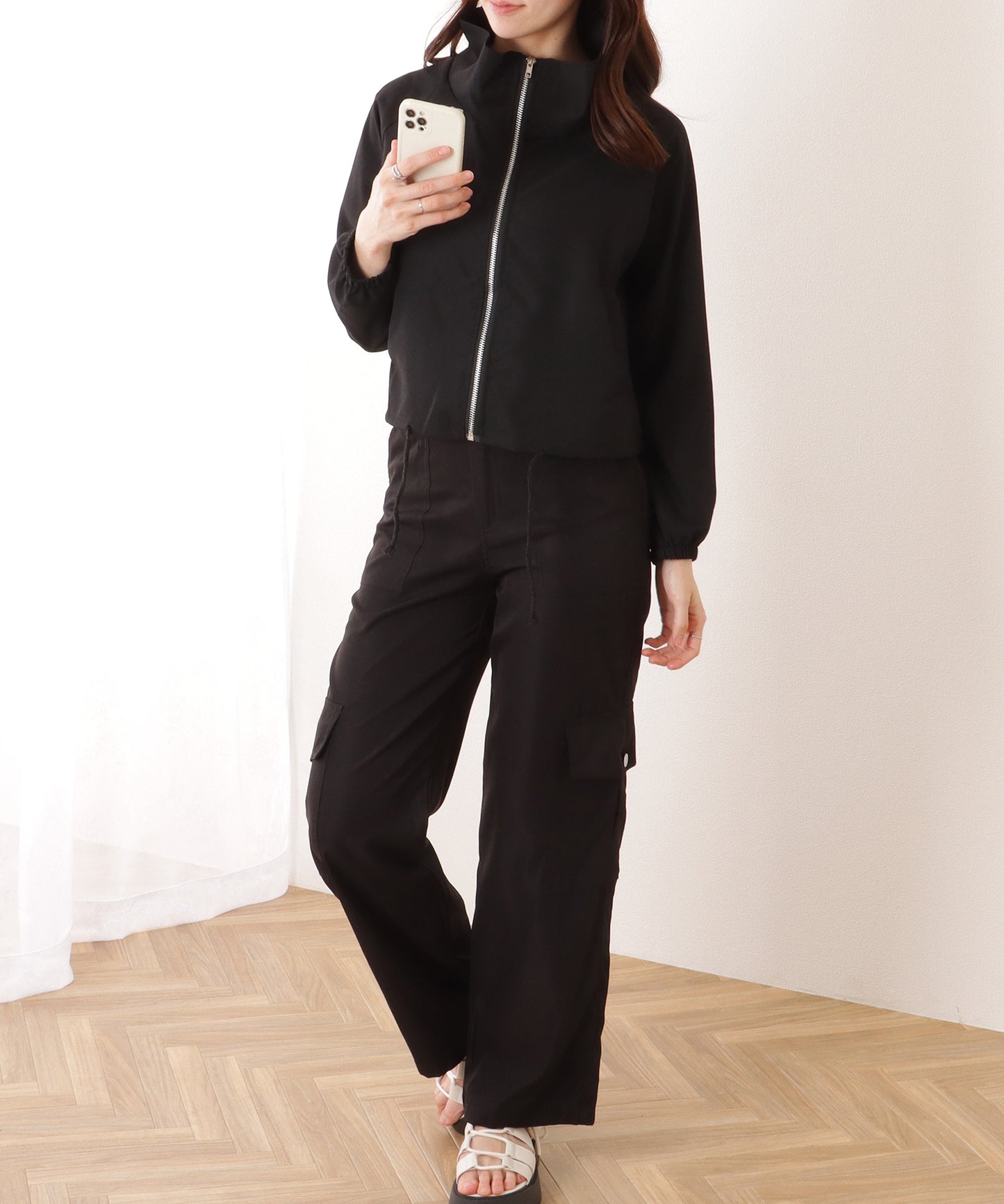 スタンドカラー コンパクト フロント ジップアップ ジャケット