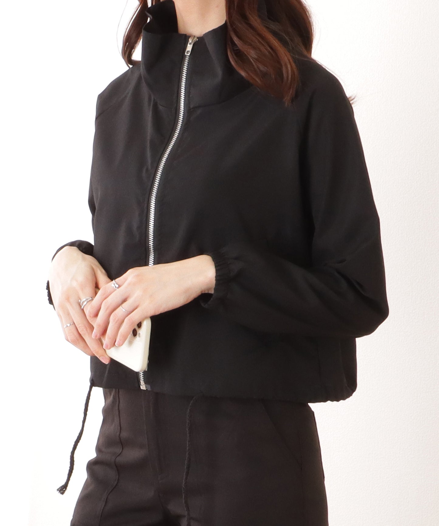 スタンドカラー コンパクト フロント ジップアップ ジャケット