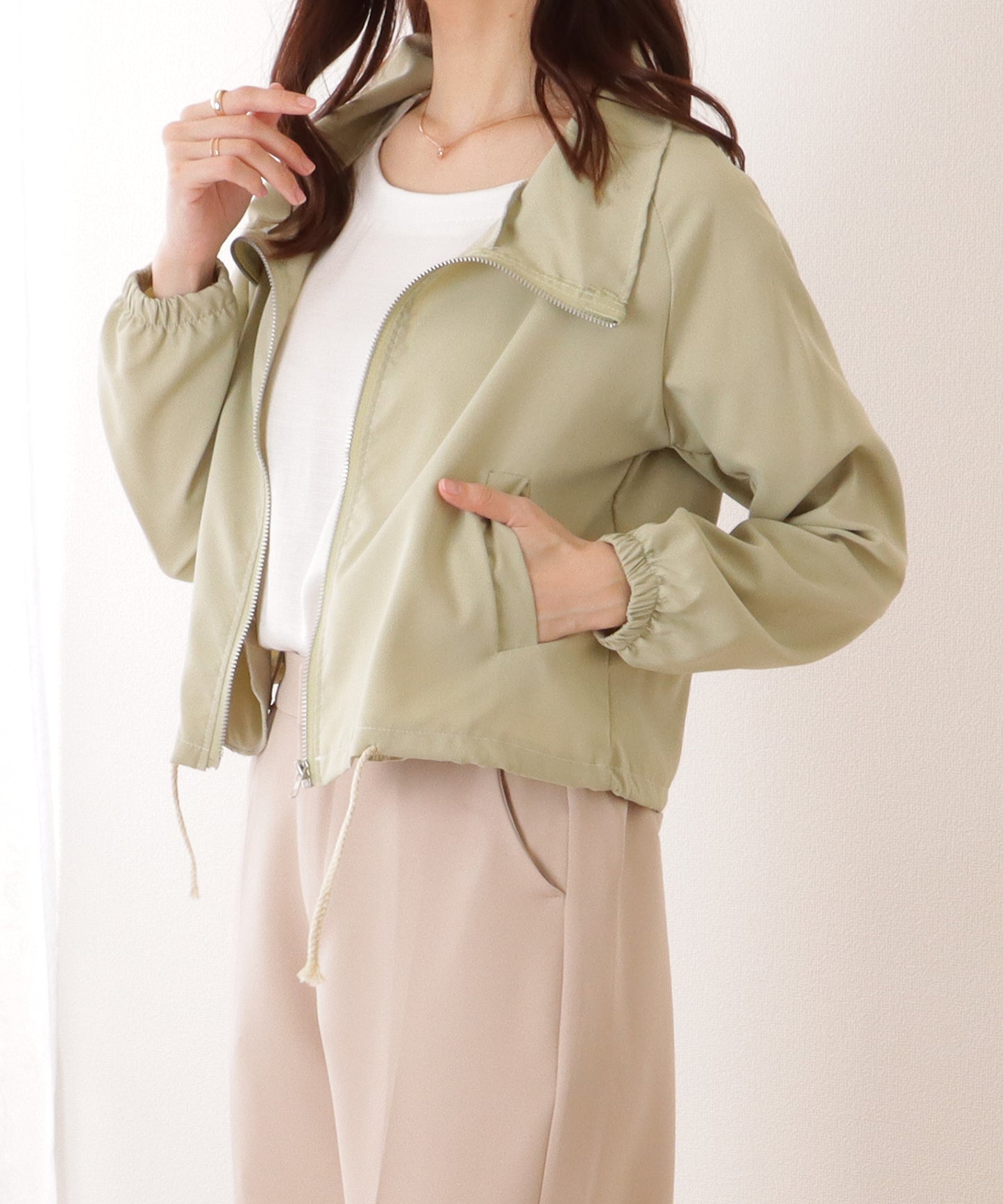 スタンドカラー コンパクト フロント ジップアップ ジャケット