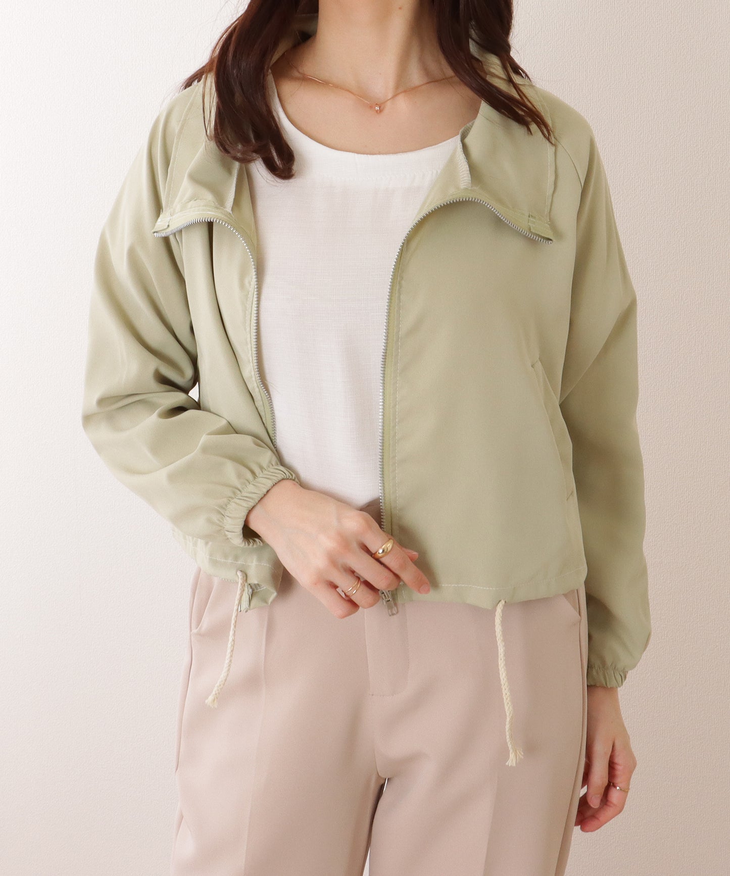 スタンドカラー コンパクト フロント ジップアップ ジャケット