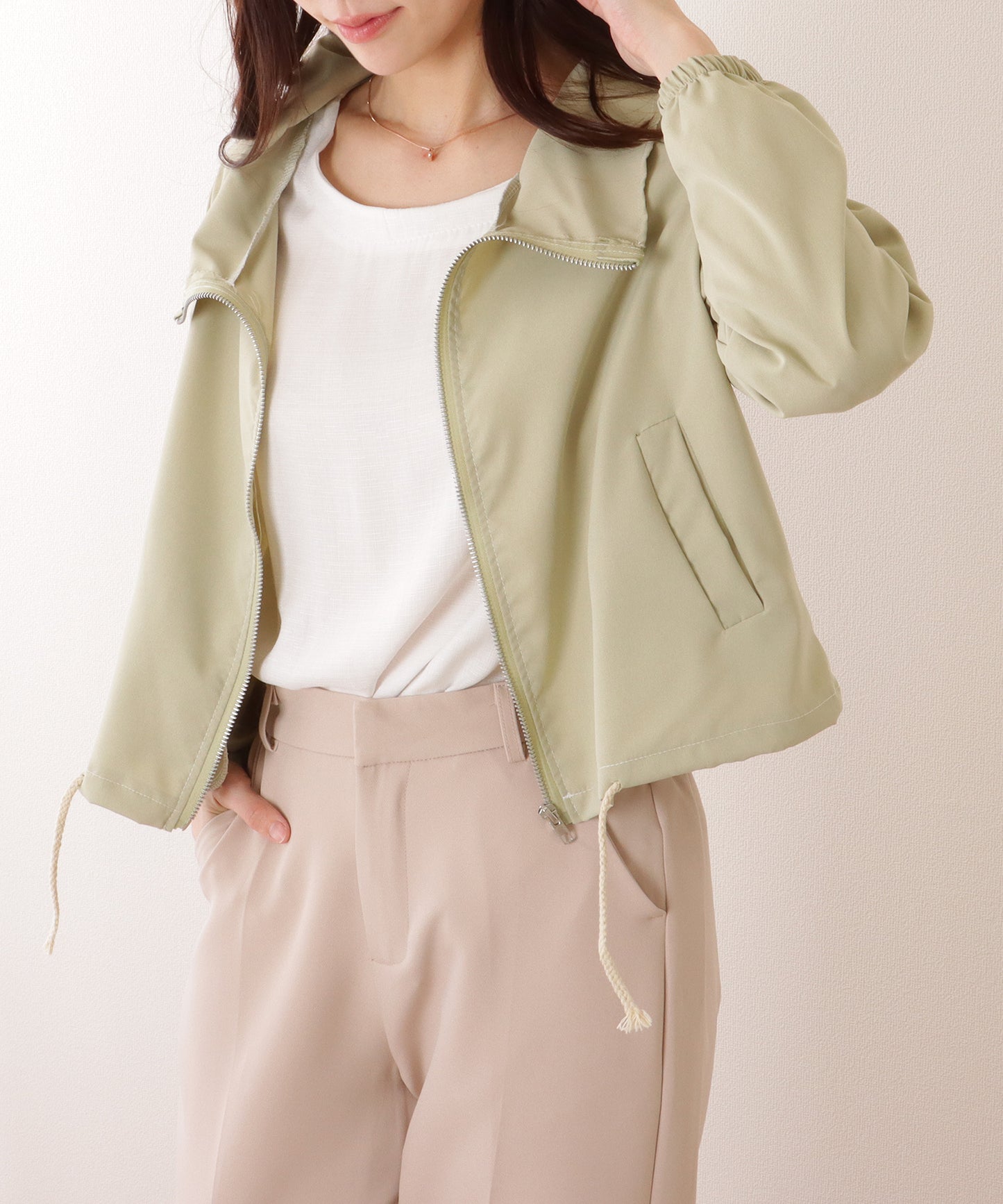 スタンドカラー コンパクト フロント ジップアップ ジャケット