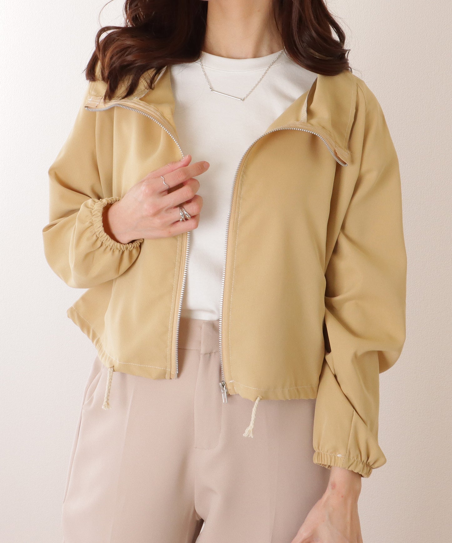 スタンドカラー コンパクト フロント ジップアップ ジャケット