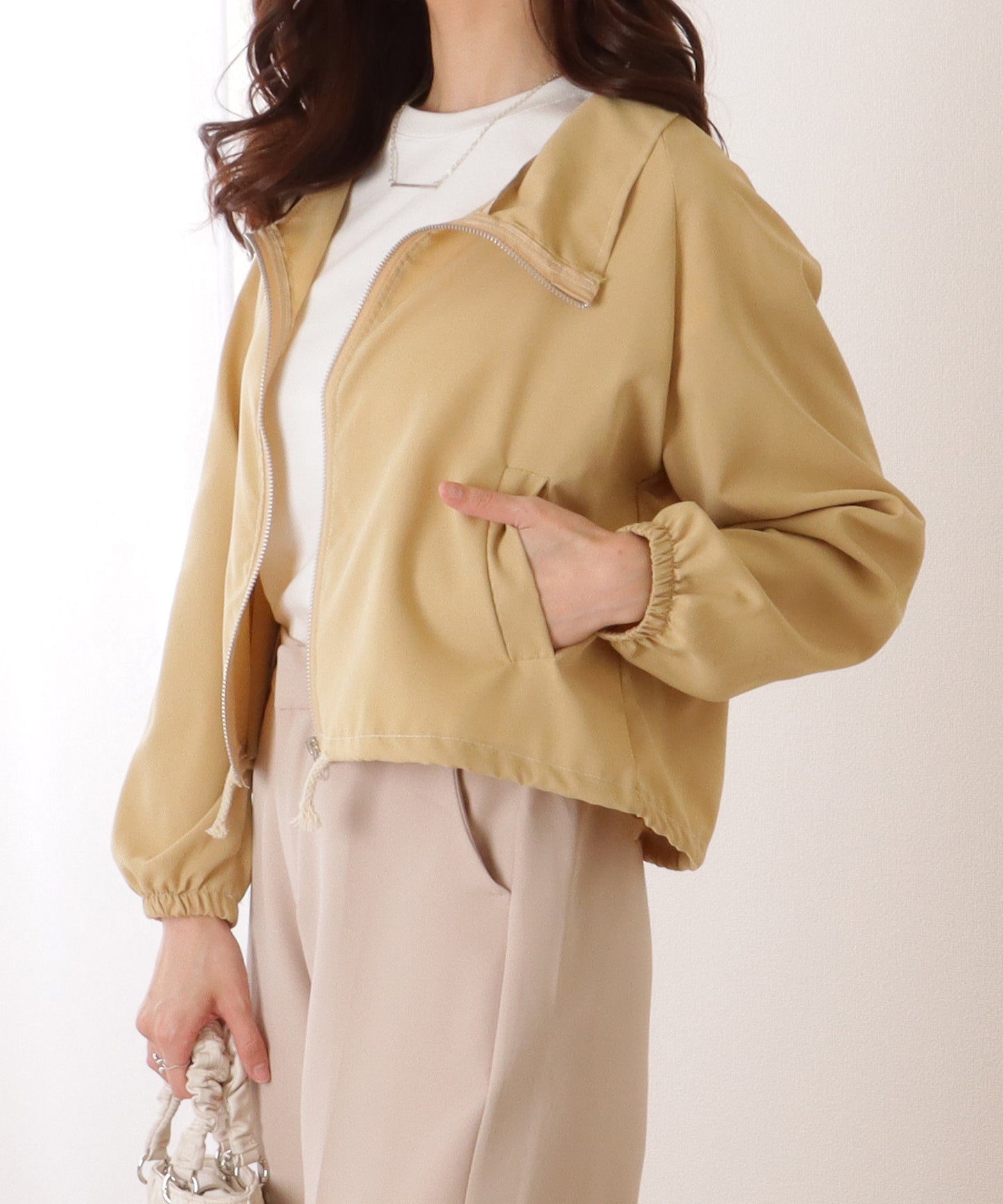 スタンドカラー コンパクト フロント ジップアップ ジャケット