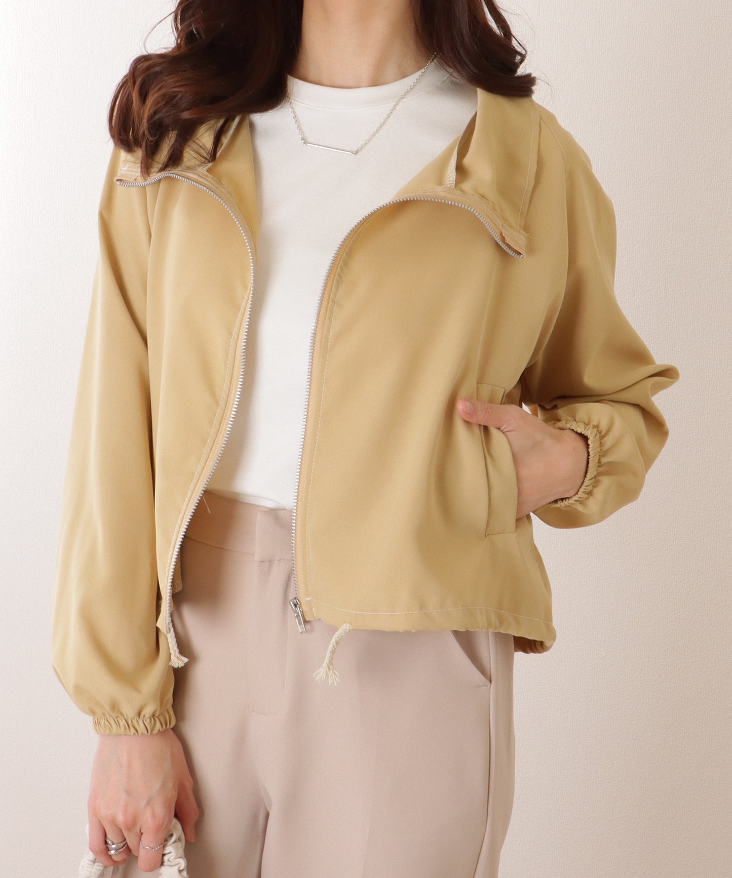 スタンドカラー コンパクト フロント ジップアップ ジャケット