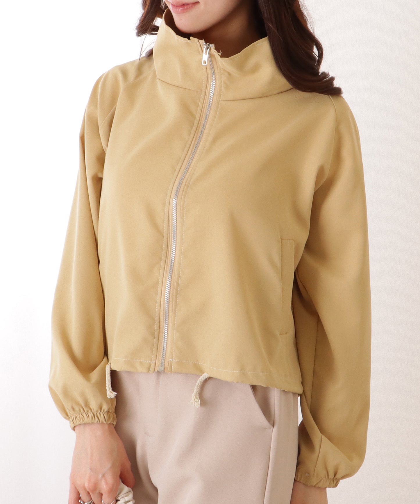 スタンドカラー コンパクト フロント ジップアップ ジャケット