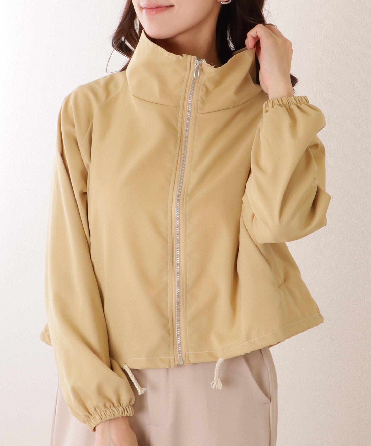 スタンドカラー コンパクト フロント ジップアップ ジャケット
