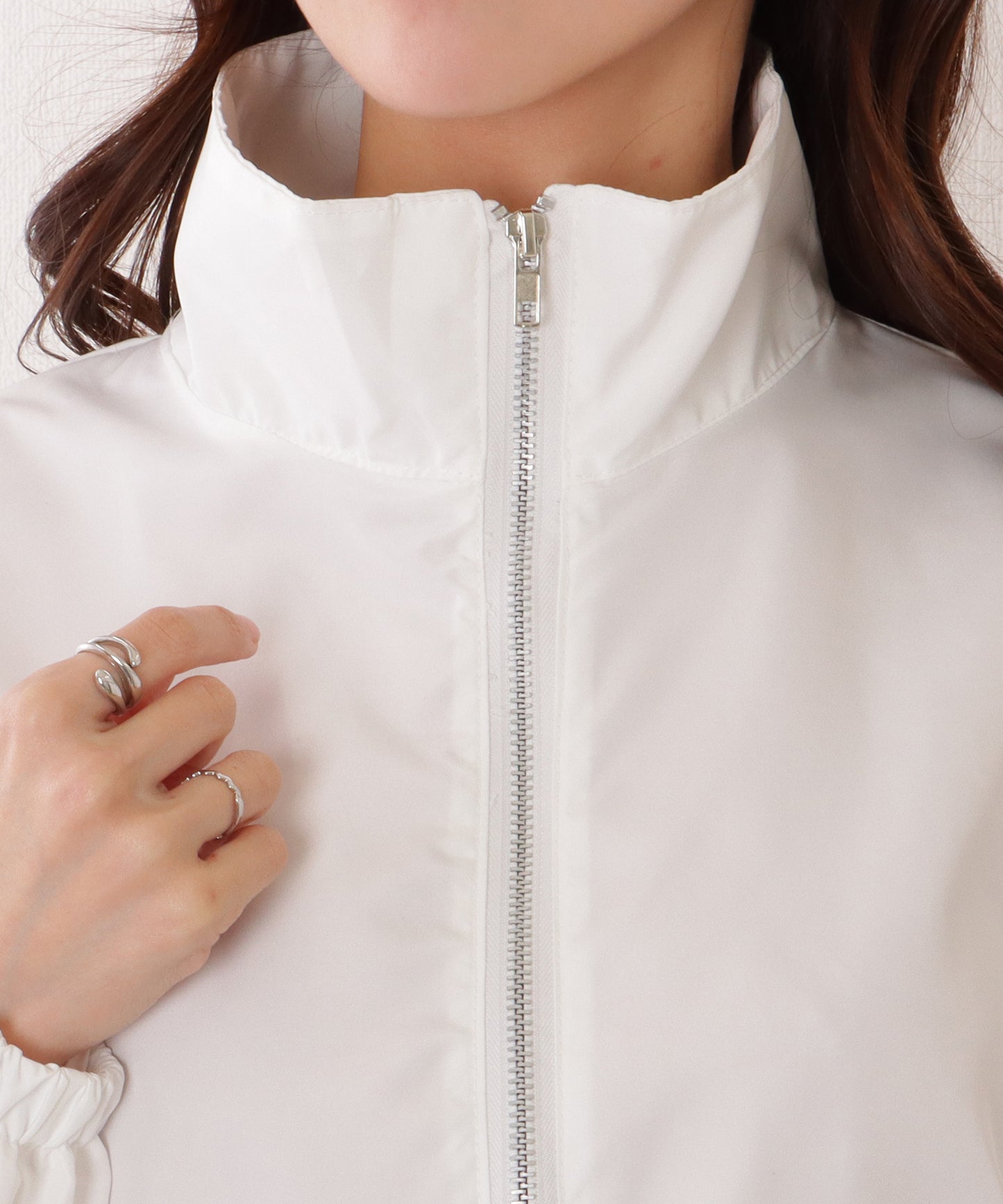 ドロップショルダー ドロスト付き フロント ジップアップ ジャケット