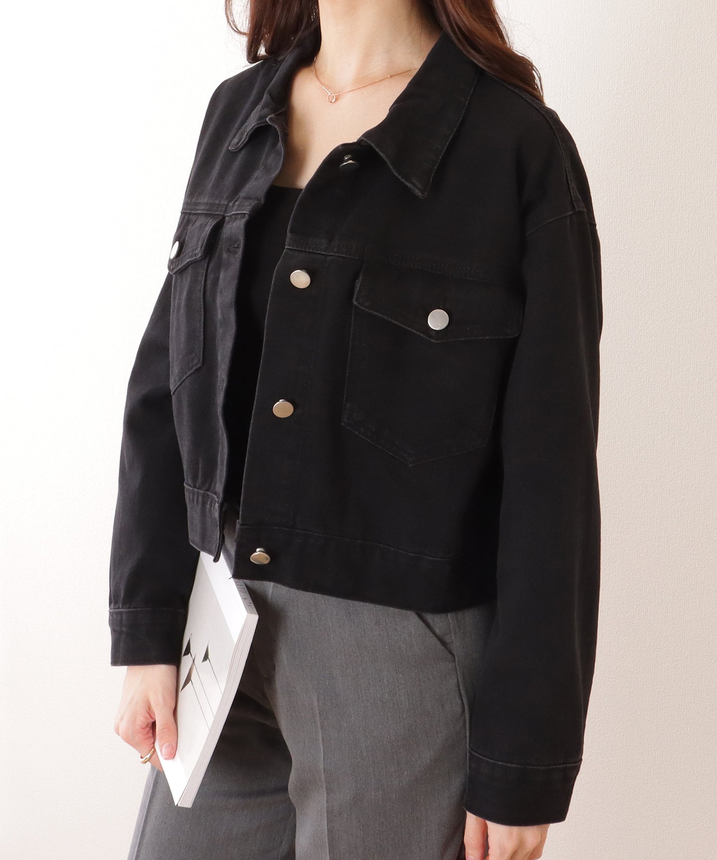コンパクト ベーシック デニム ボタン ジャケット