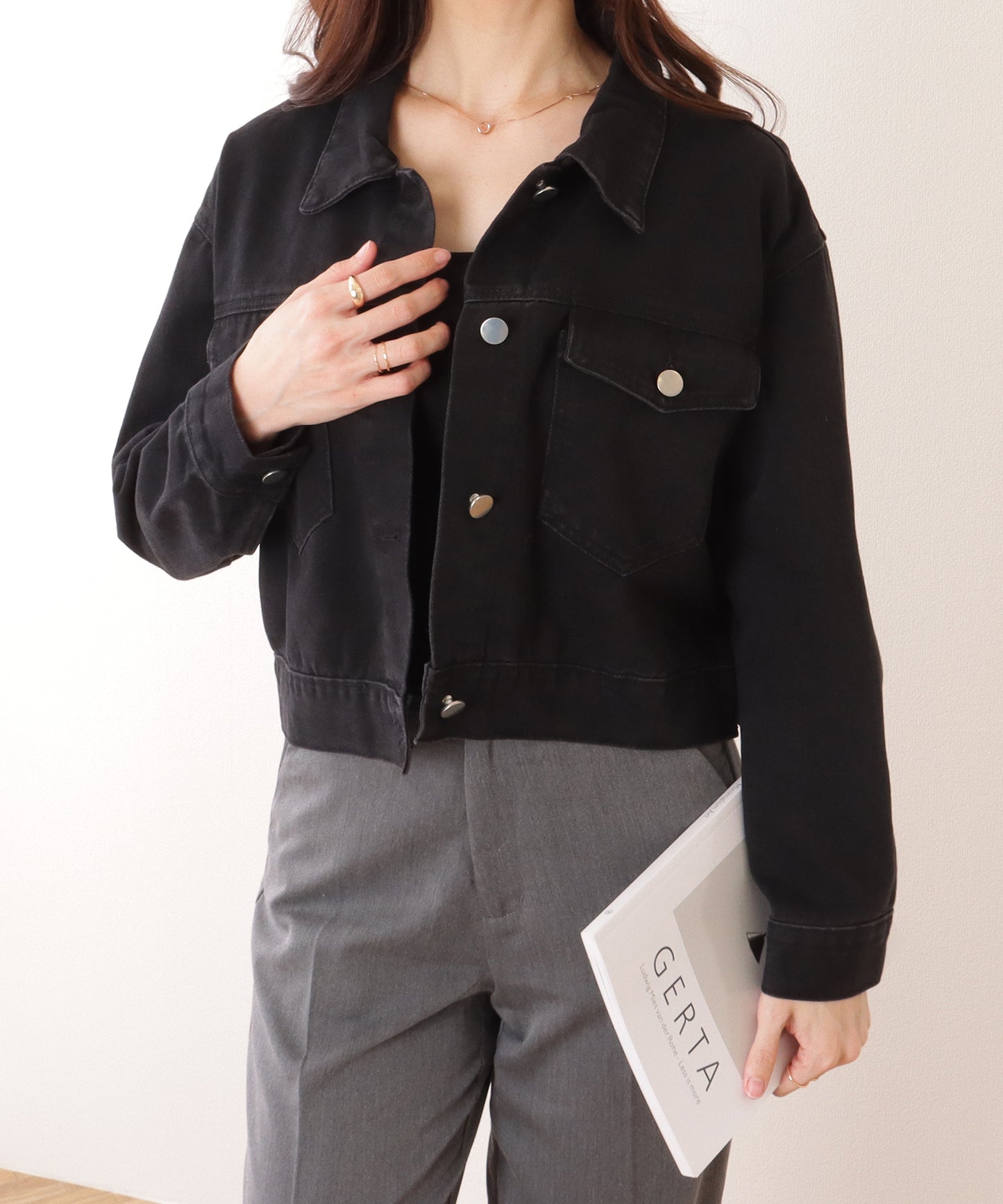 コンパクト ベーシック デニム ボタン ジャケット