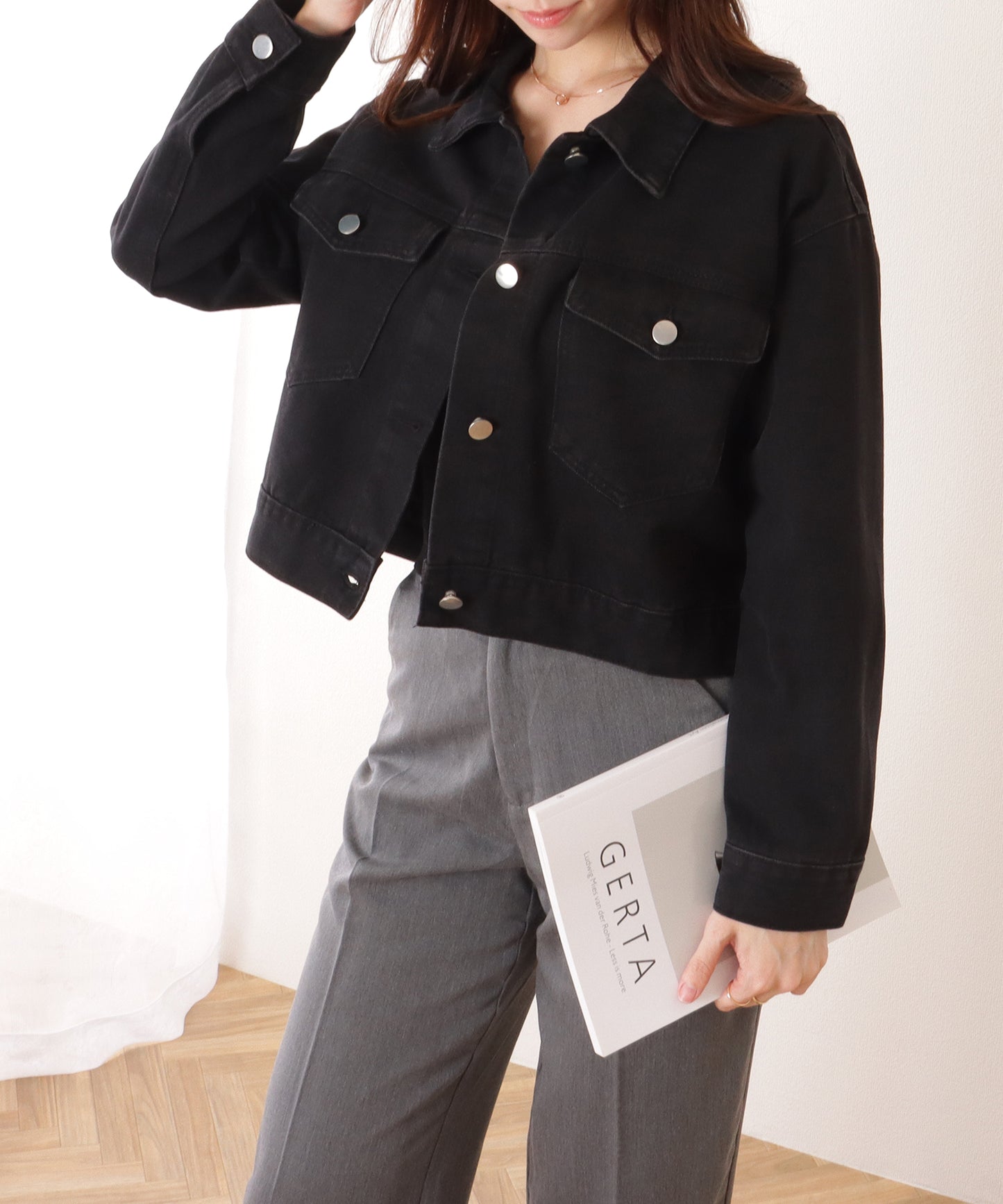 コンパクト ベーシック デニム ボタン ジャケット