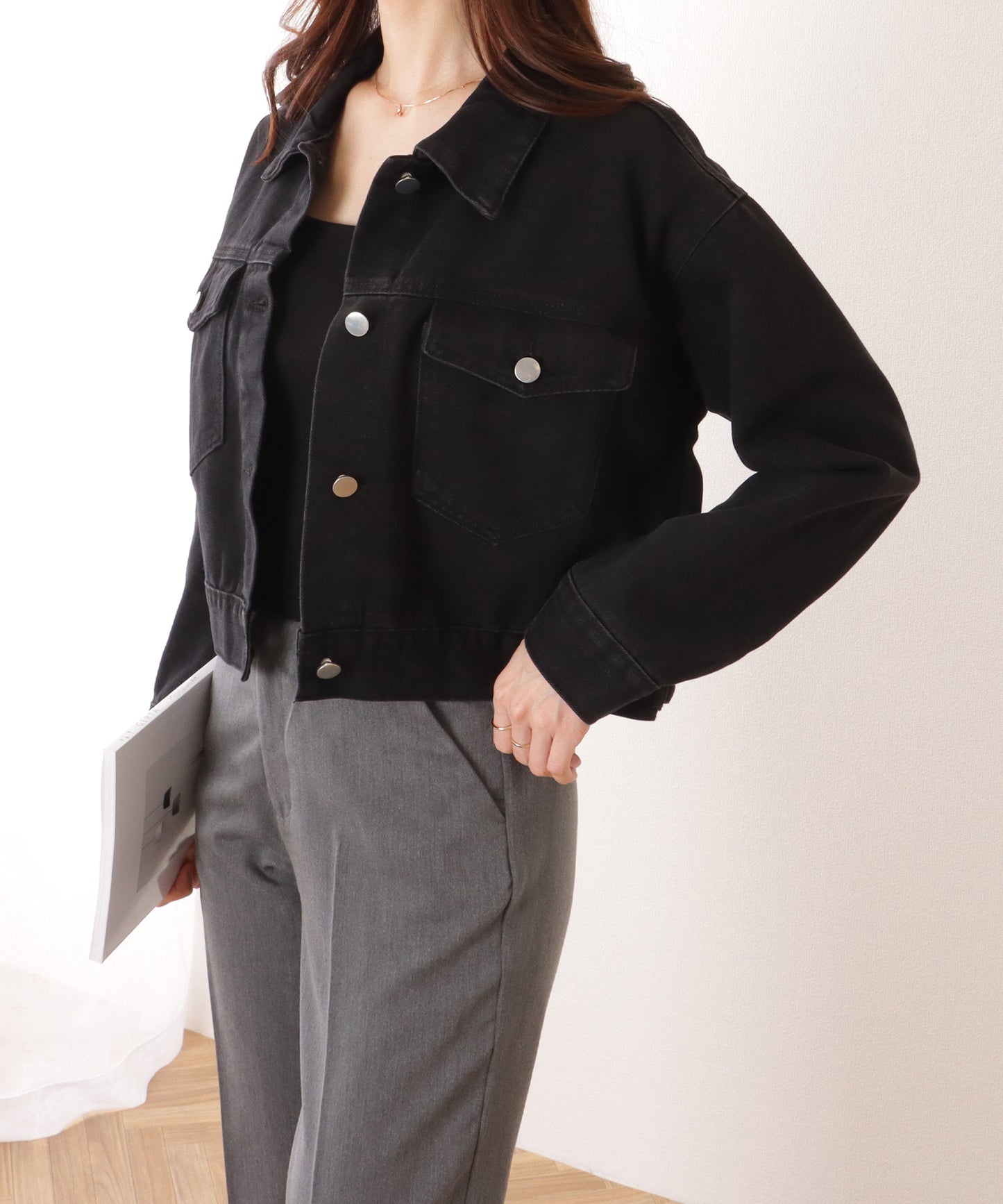 コンパクト ベーシック デニム ボタン ジャケット