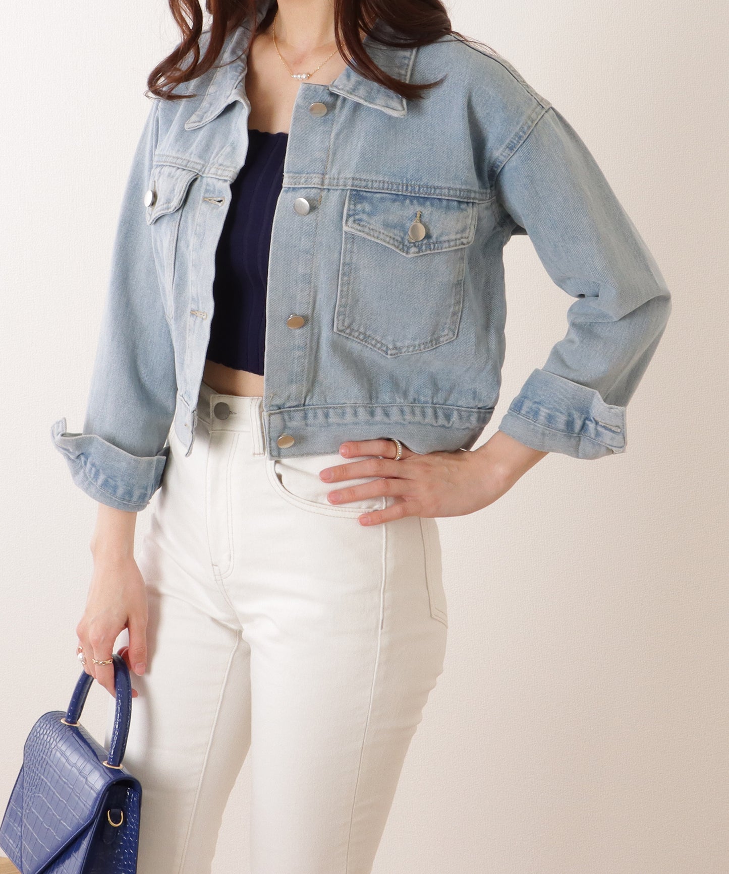 コンパクト ベーシック デニム ボタン ジャケット