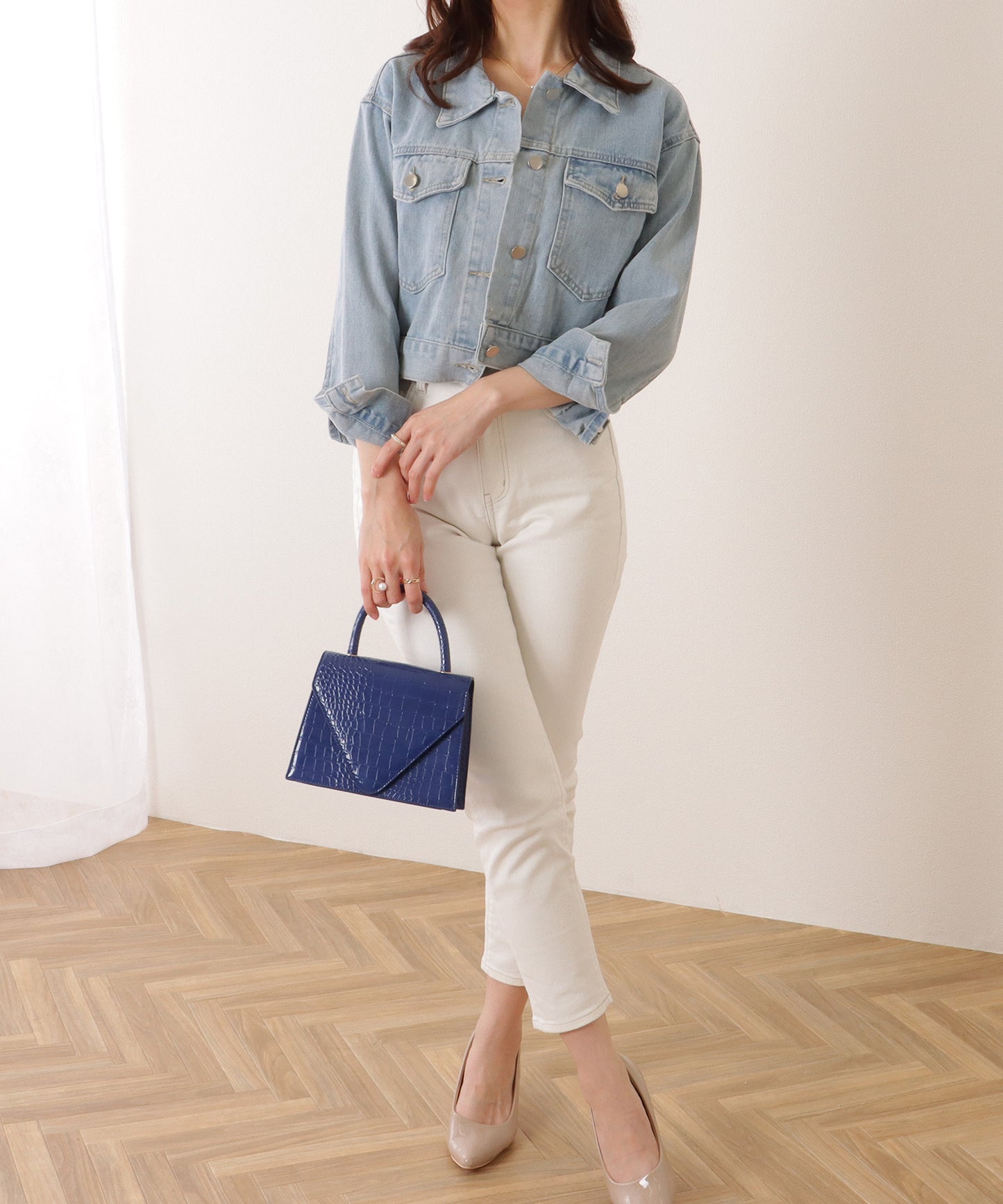 コンパクト ベーシック デニム ボタン ジャケット