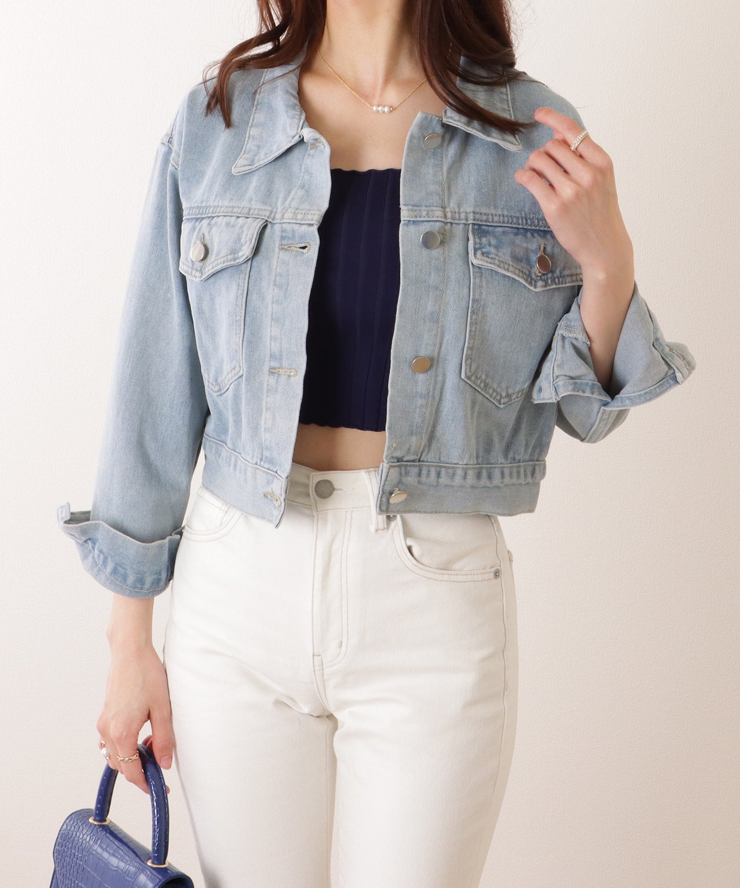 コンパクト ベーシック デニム ボタン ジャケット