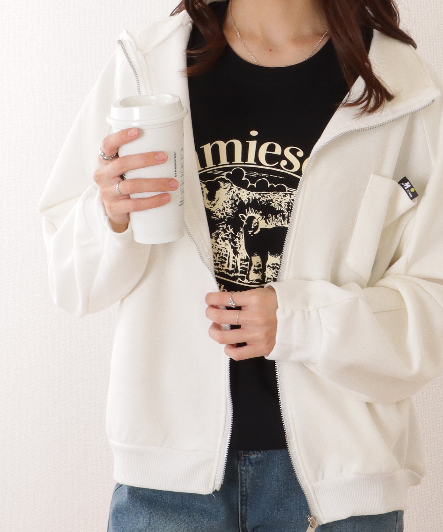 オーバーサイジング フル ジップアップ スタンドカラー ジャケット