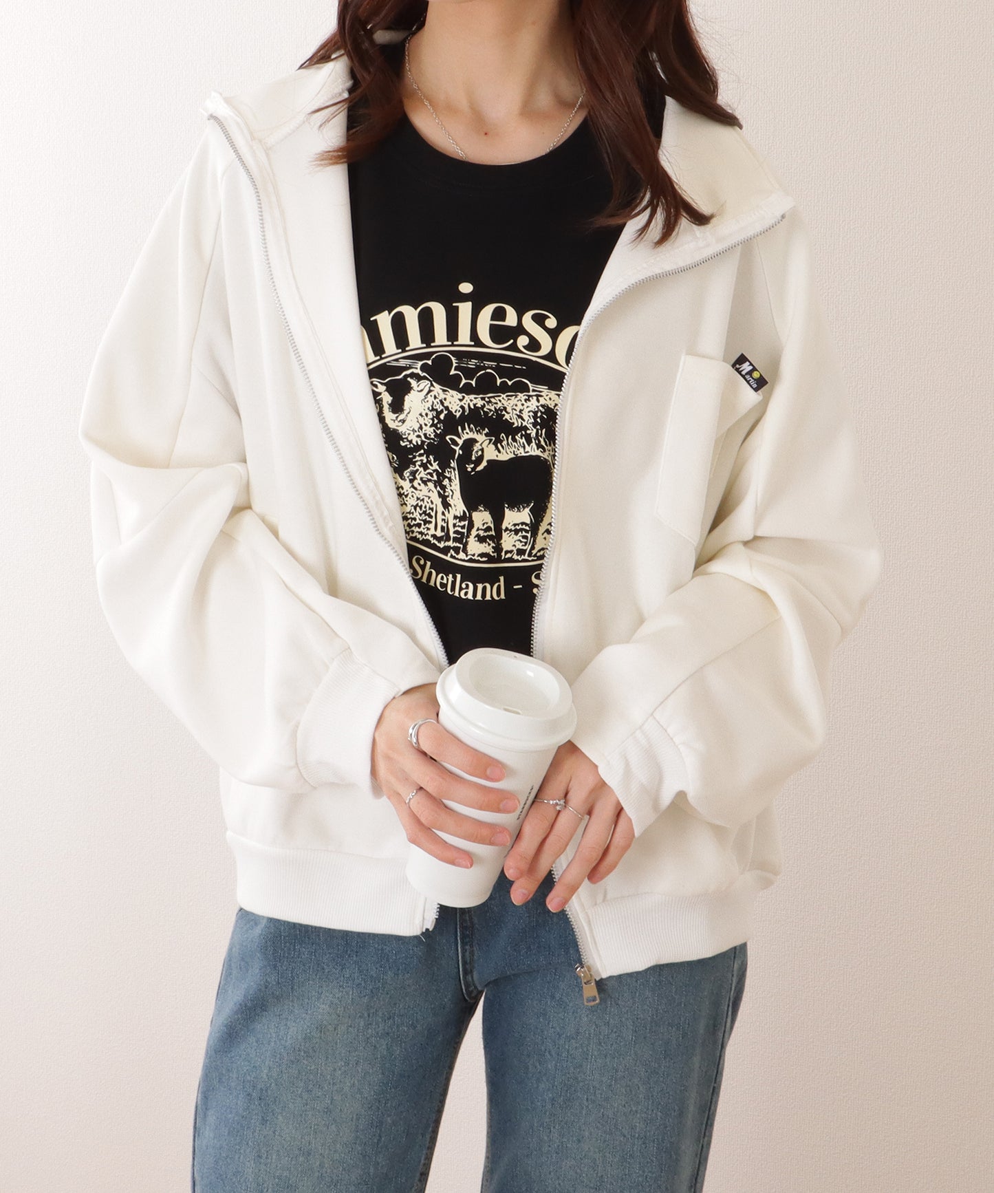 オーバーサイジング フル ジップアップ スタンドカラー ジャケット