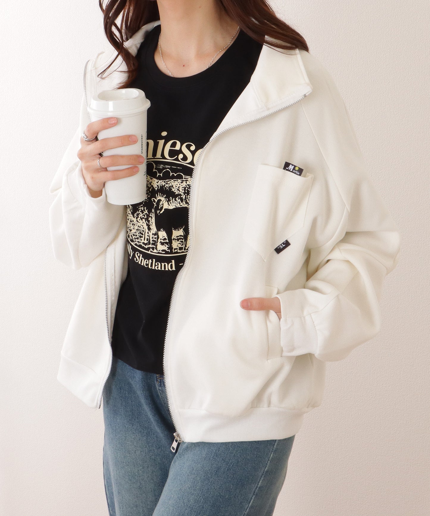 オーバーサイジング フル ジップアップ スタンドカラー ジャケット