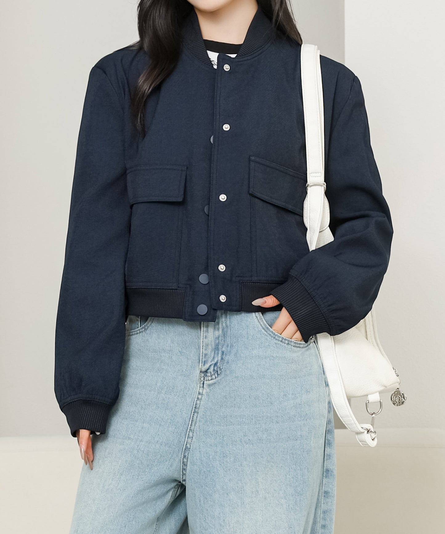 フラップポケット付き ベースボール風 コンパクト ボタン ジャケット