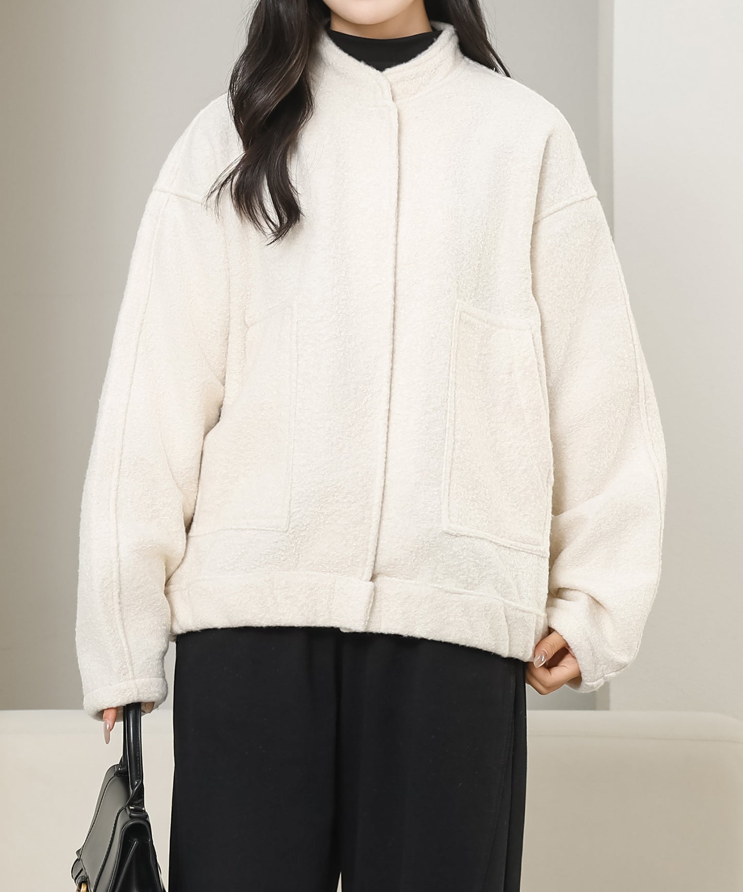 スタンドカラー ボタン カジュアル プードル ジャケット