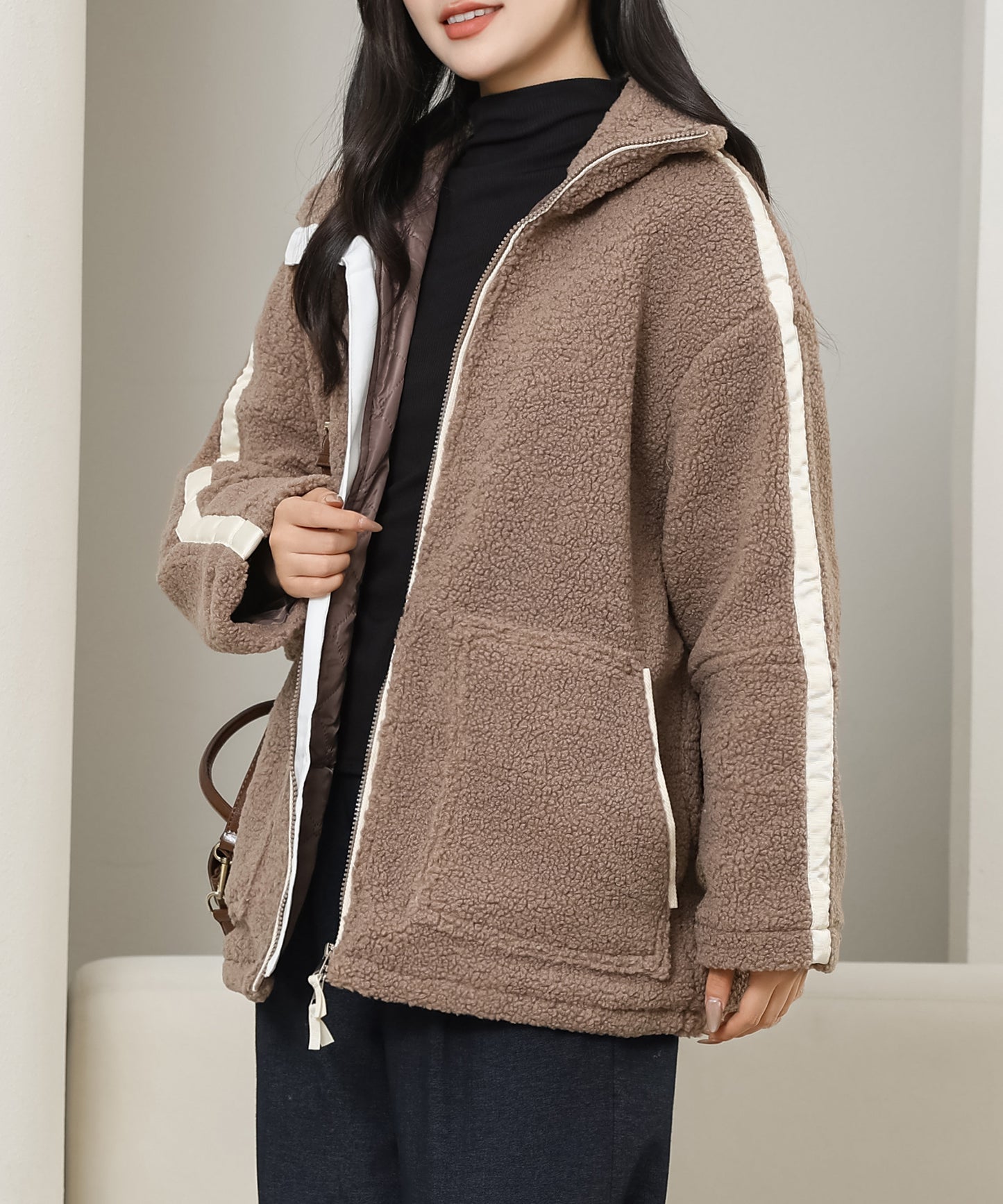 ハイネック ボア フリース ジップアップ ブルゾン