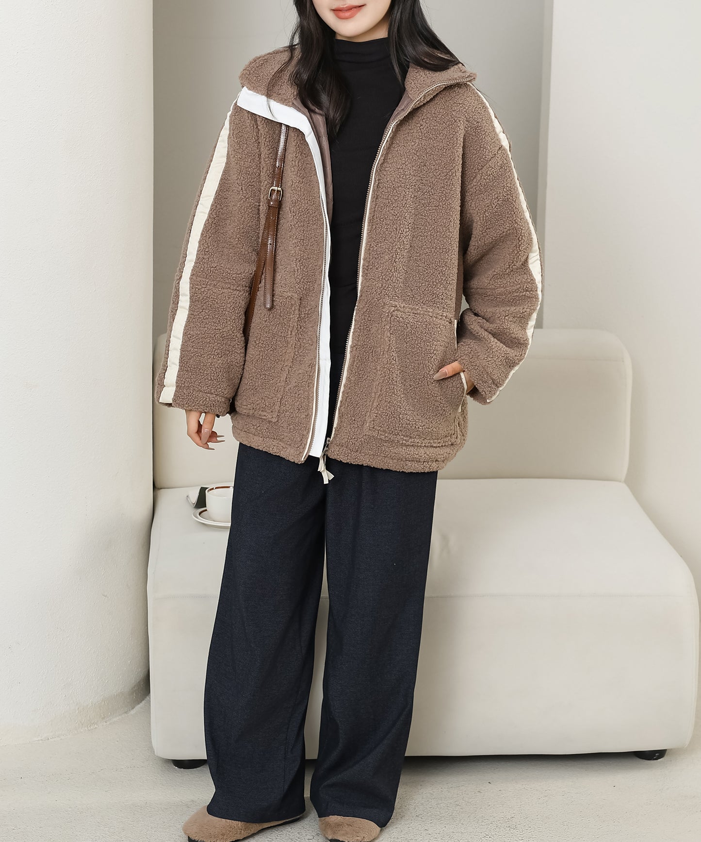 ハイネック ボア フリース ジップアップ ブルゾン