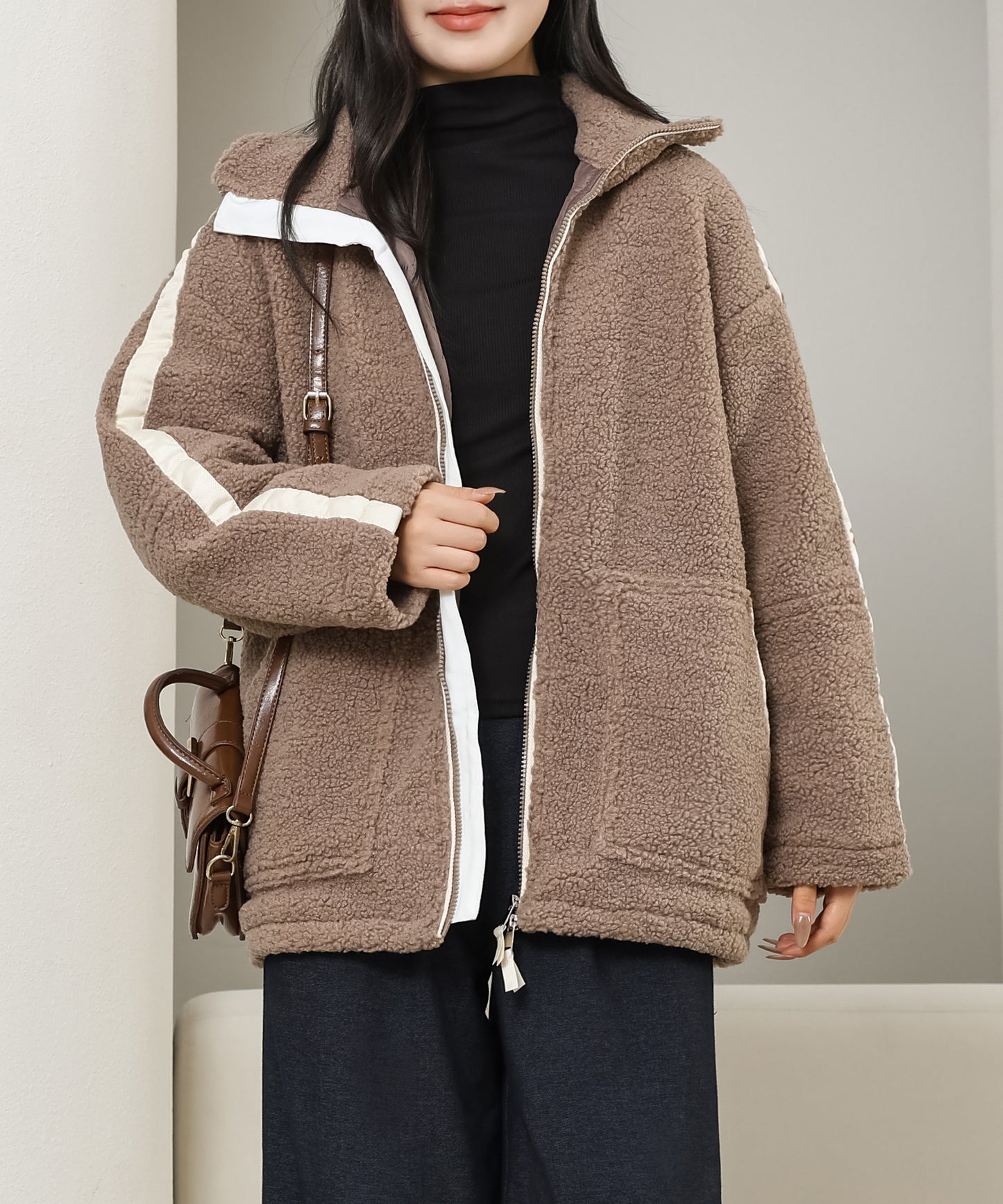 ハイネック ボア フリース ジップアップ ブルゾン