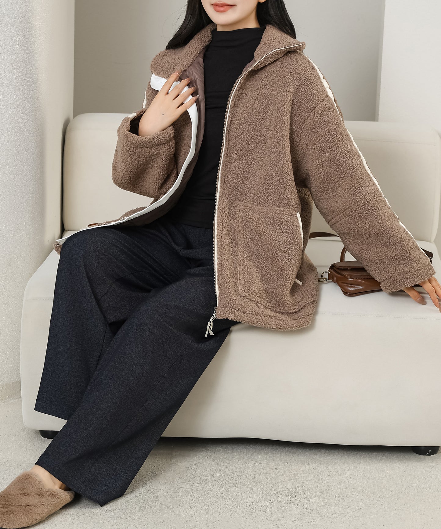 ハイネック ボア フリース ジップアップ ブルゾン