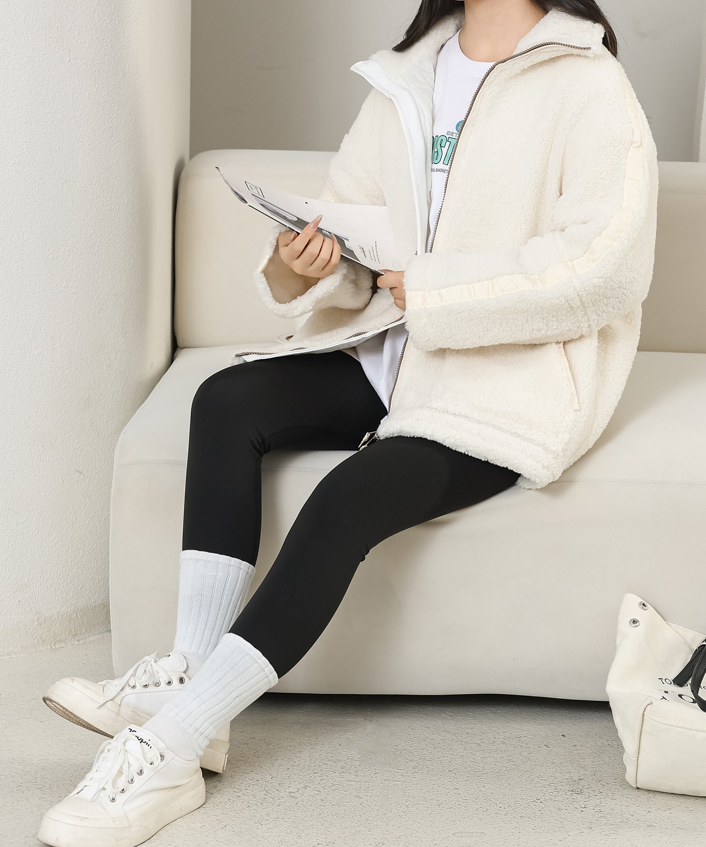 ハイネック ボア フリース ジップアップ ブルゾン