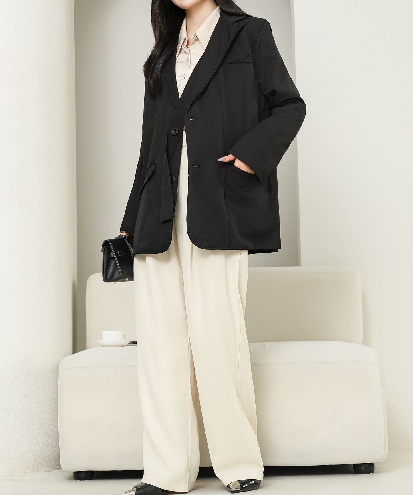 ソリッドカラー ベーシック ロング テーラード ジャケット