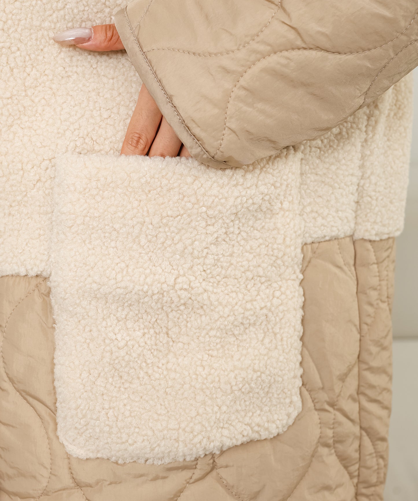 ノーカラー ボア ドッキング キルティング コート