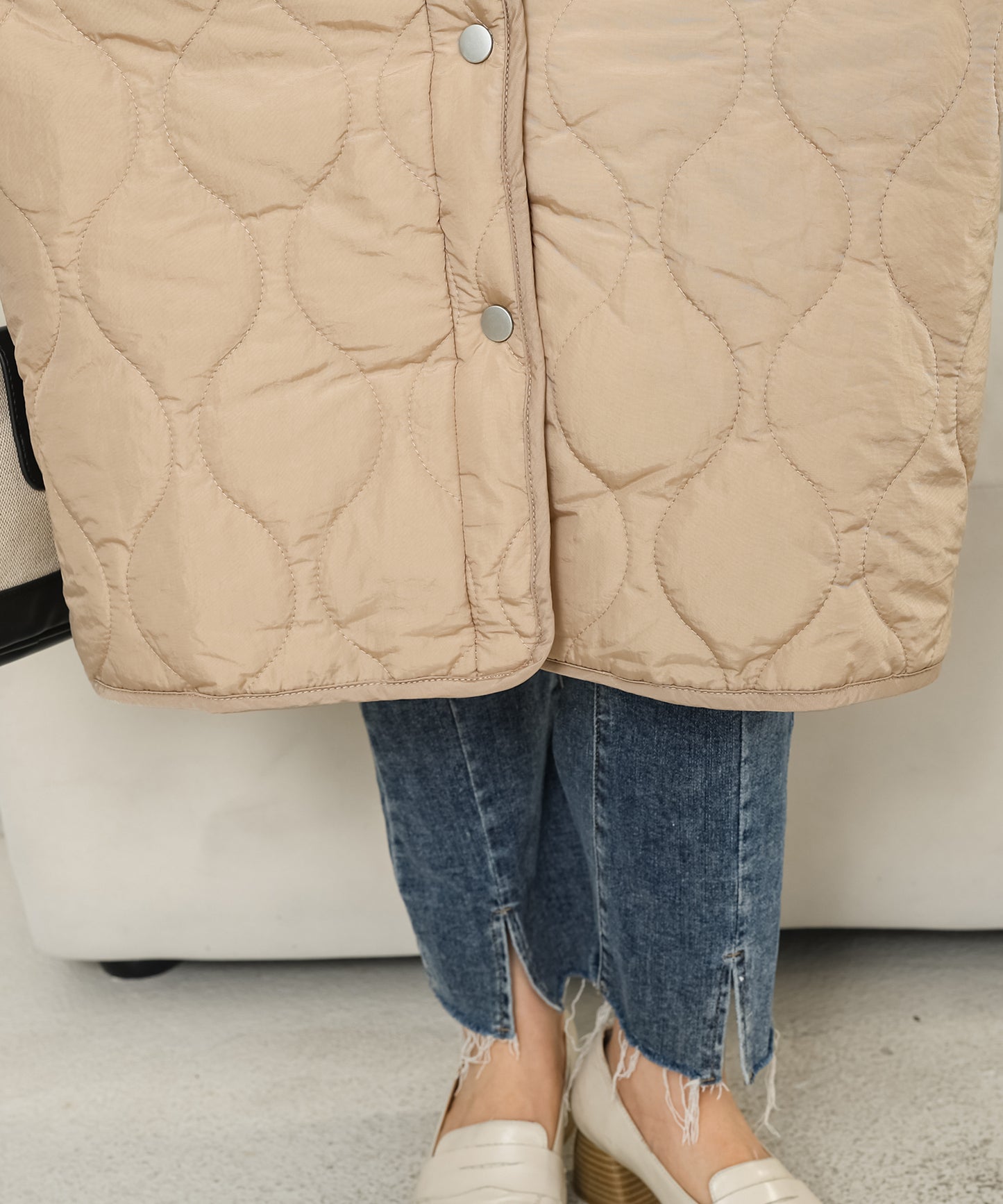 ノーカラー ボア ドッキング キルティング コート