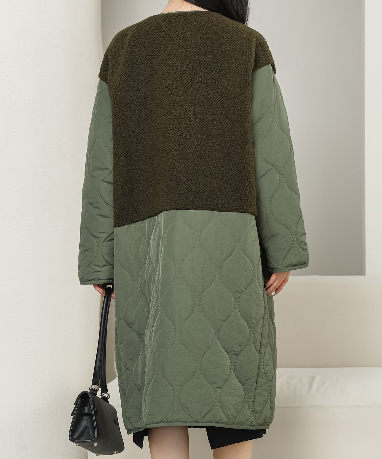 ノーカラー ボア ドッキング キルティング コート