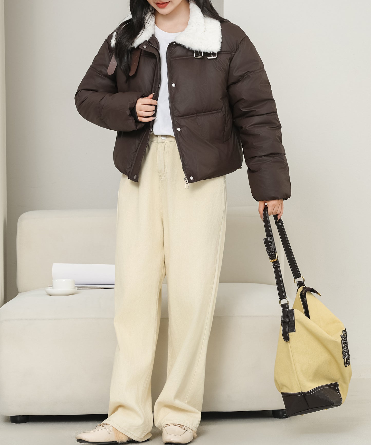 ベルト付き 2WAY ボアカラー ジップアップ ジャケット