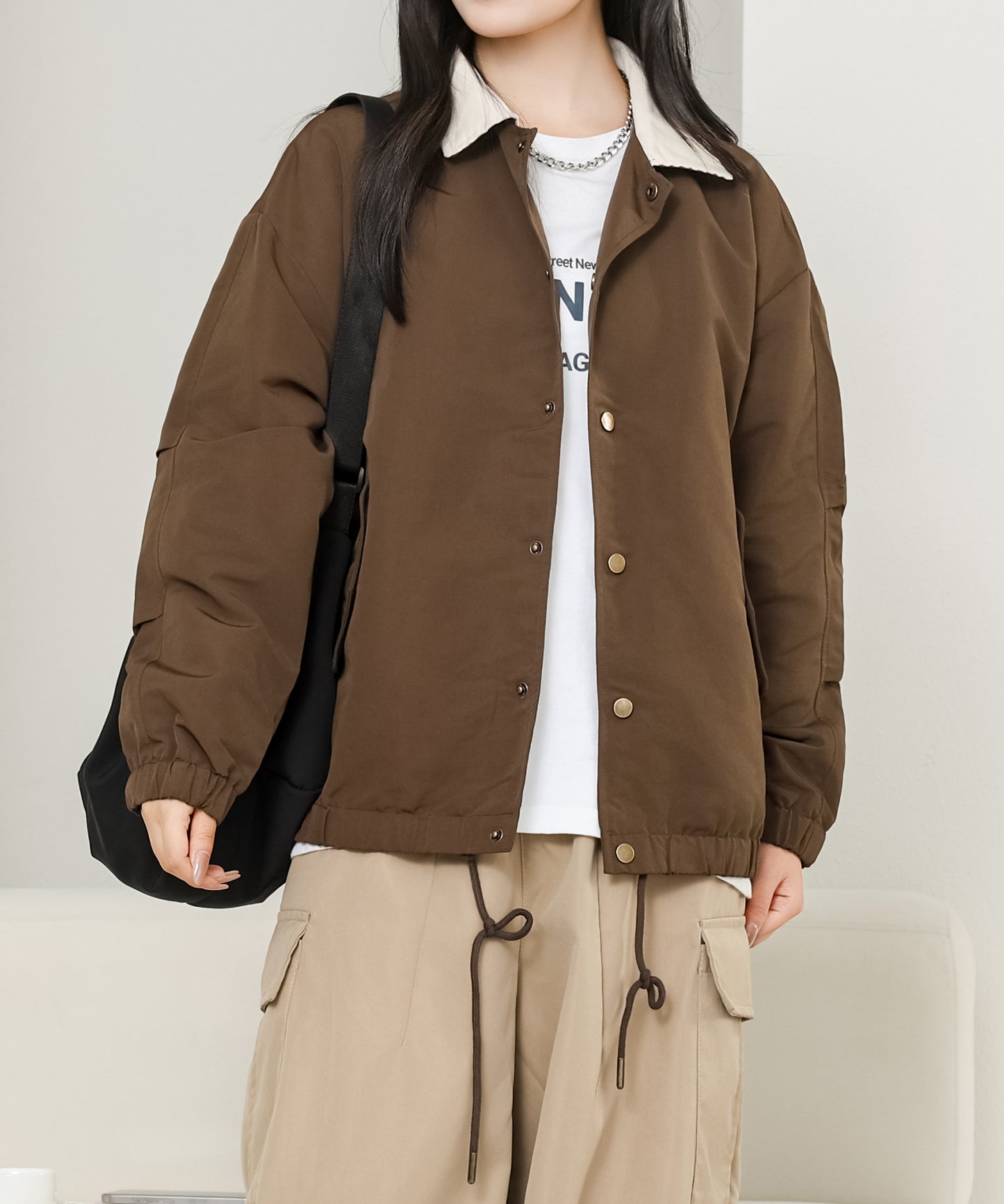 配色 ステンカラー ボタン オーバー ジャケット