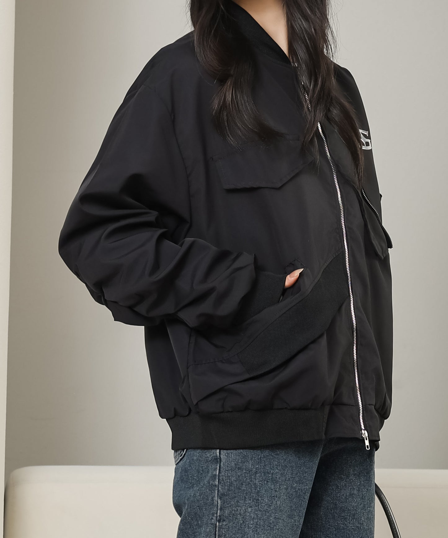 フロントジップ ワンポイント オーバー フライト ジャケット