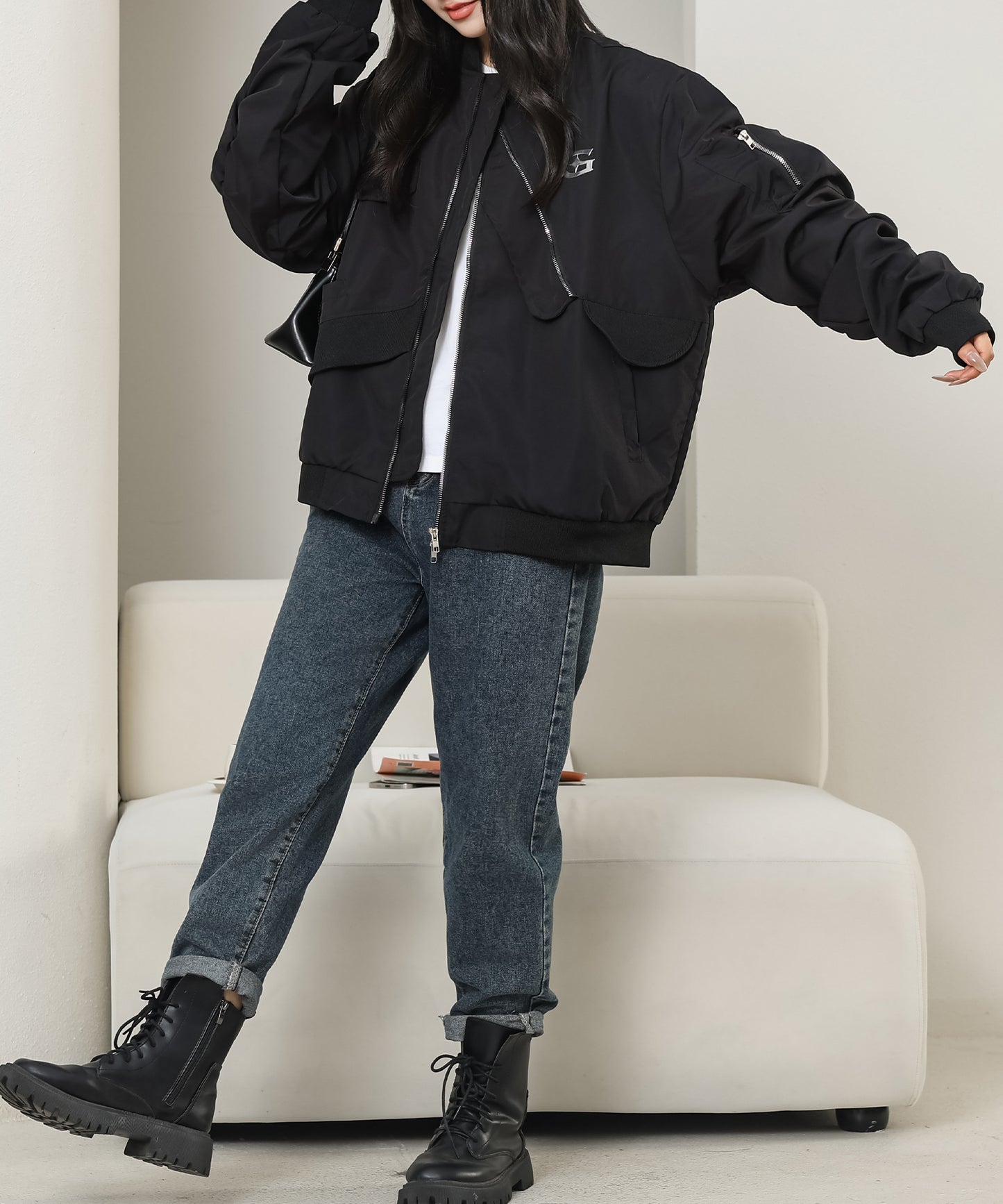 フロントジップ ワンポイント オーバー フライト ジャケット