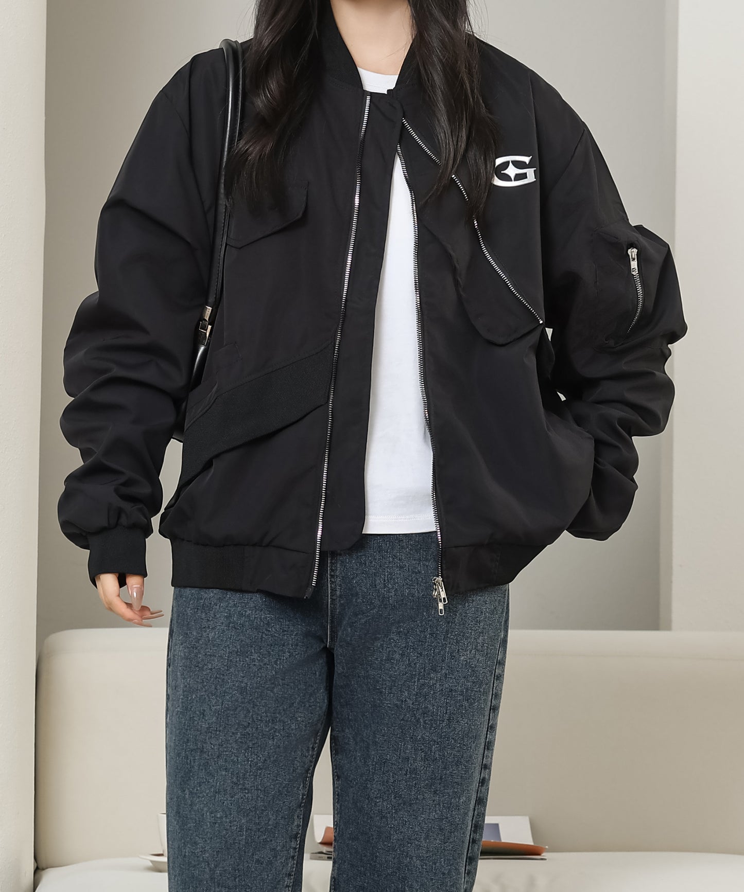 フロントジップ ワンポイント オーバー フライト ジャケット