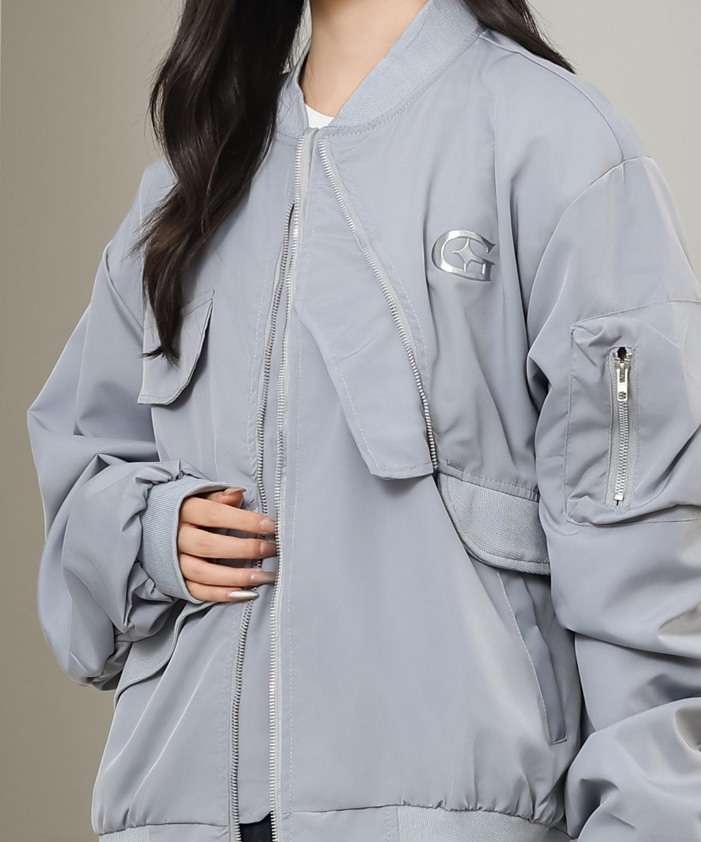 フロントジップ ワンポイント オーバー フライト ジャケット