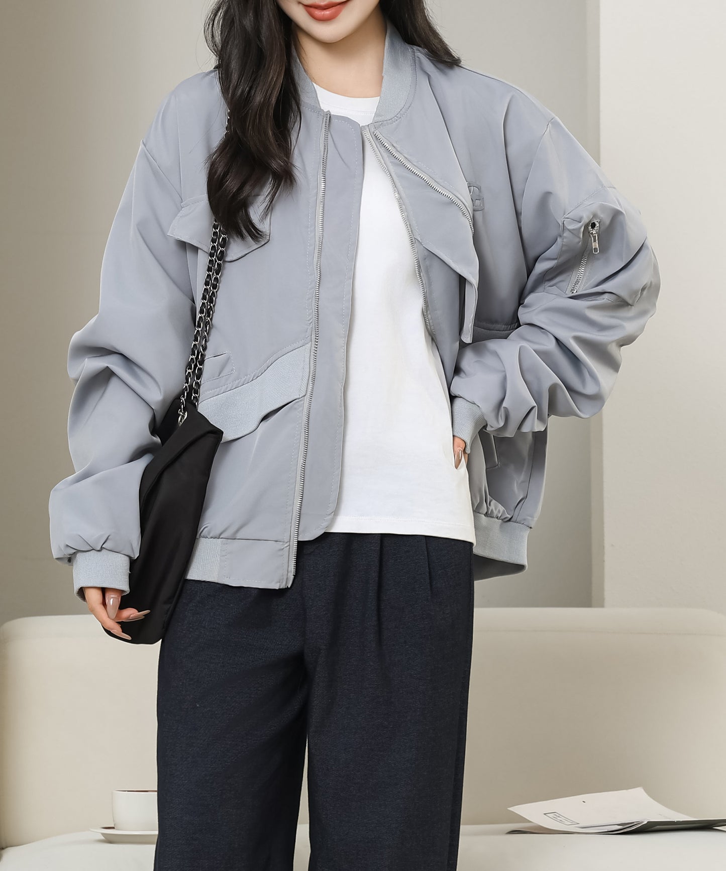 フロントジップ ワンポイント オーバー フライト ジャケット