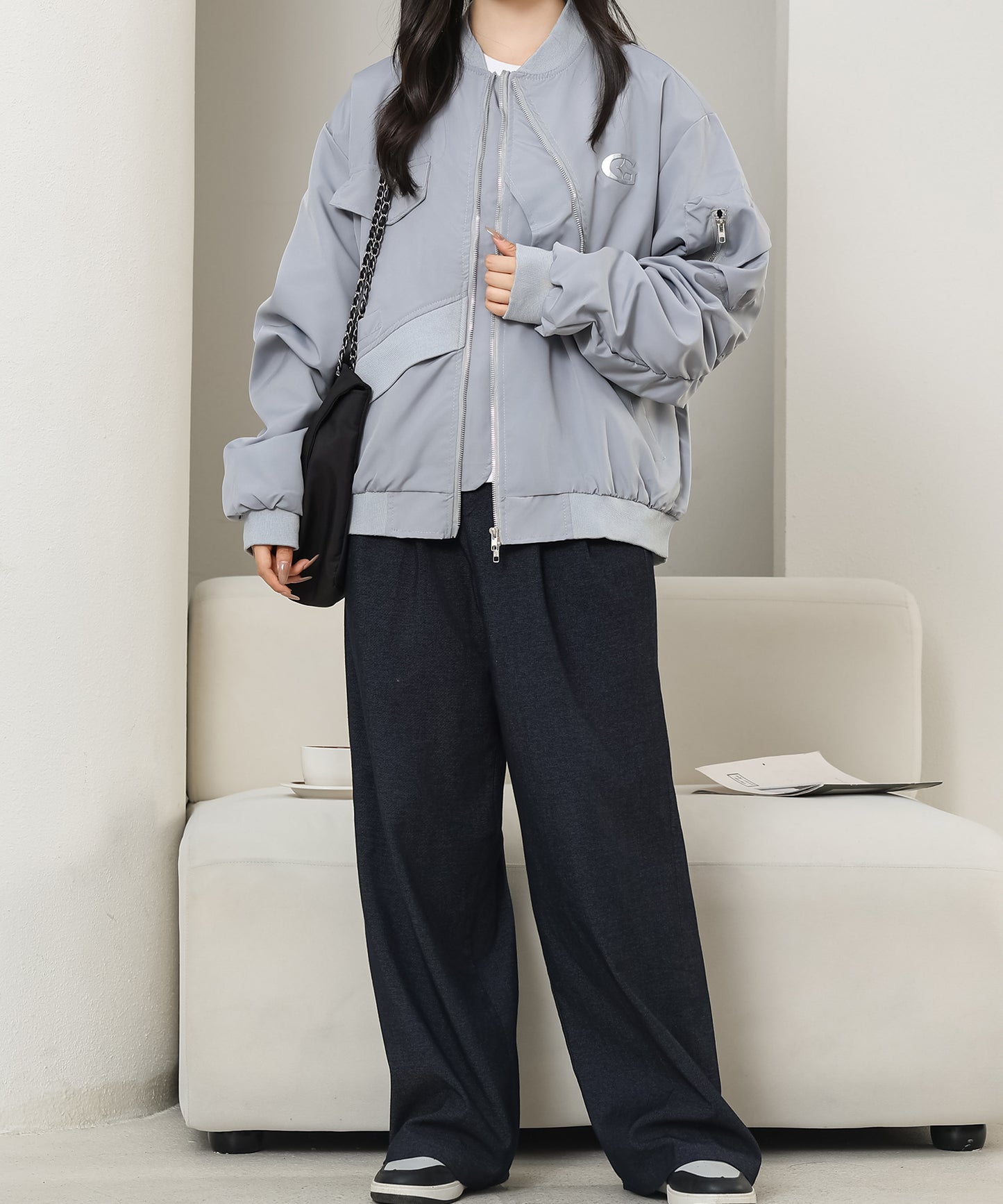 フロントジップ ワンポイント オーバー フライト ジャケット