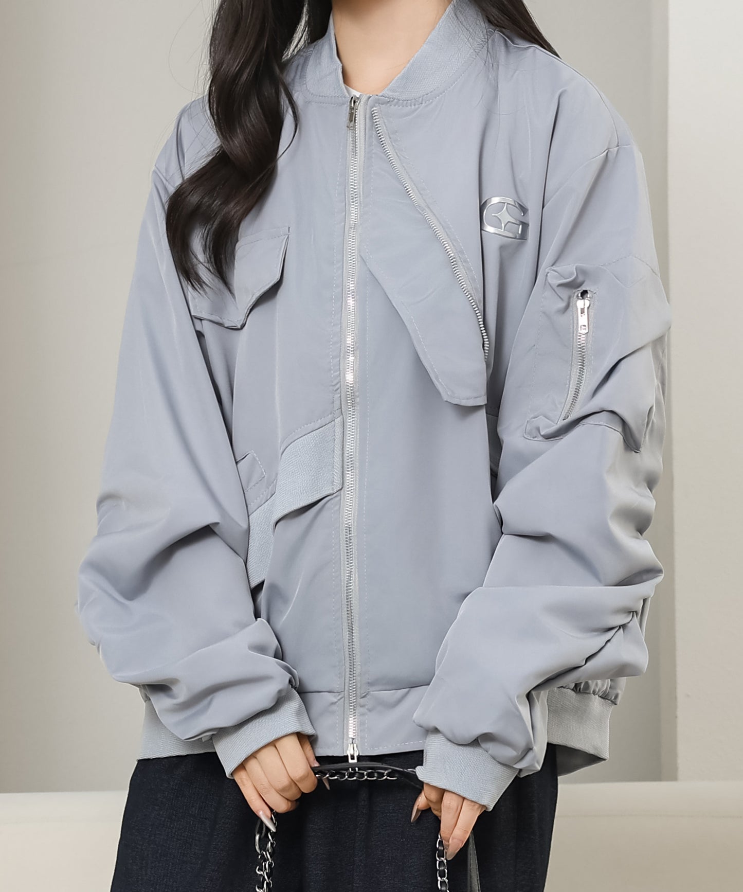 フロントジップ ワンポイント オーバー フライト ジャケット