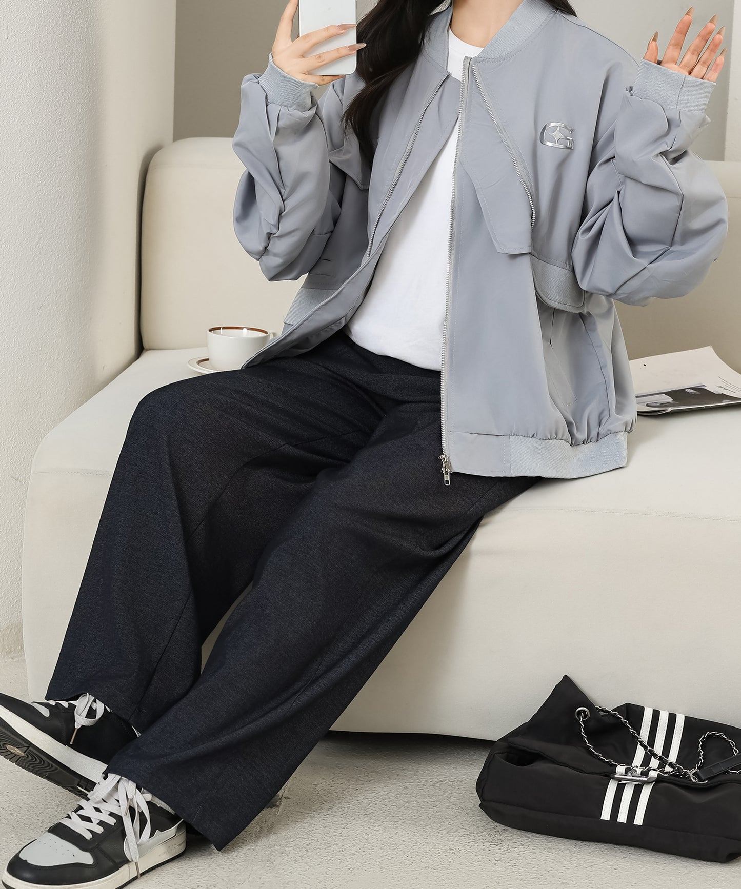 フロントジップ ワンポイント オーバー フライト ジャケット