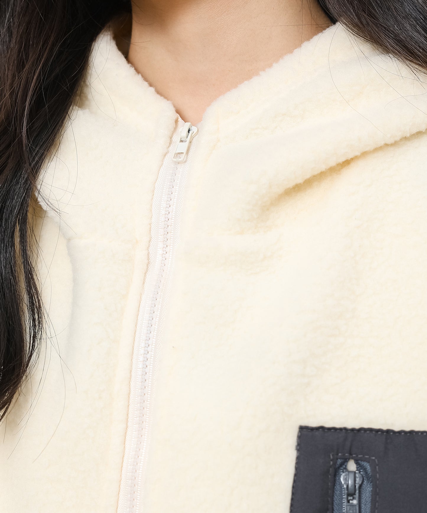 配色 ポケット付き ジップアップ ボア ブルゾン