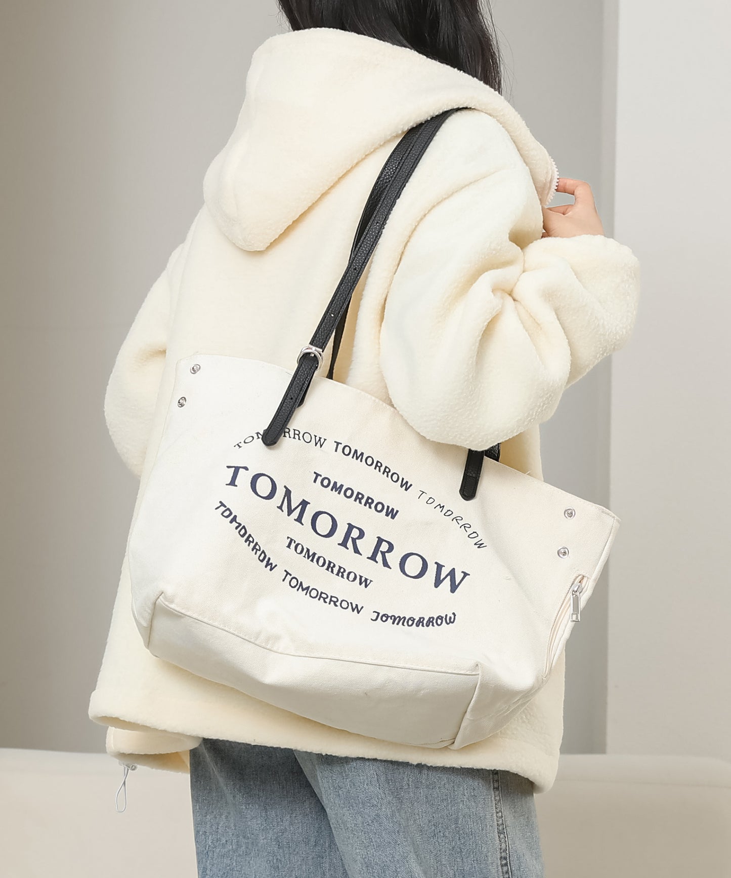 配色 ポケット付き ジップアップ ボア ブルゾン