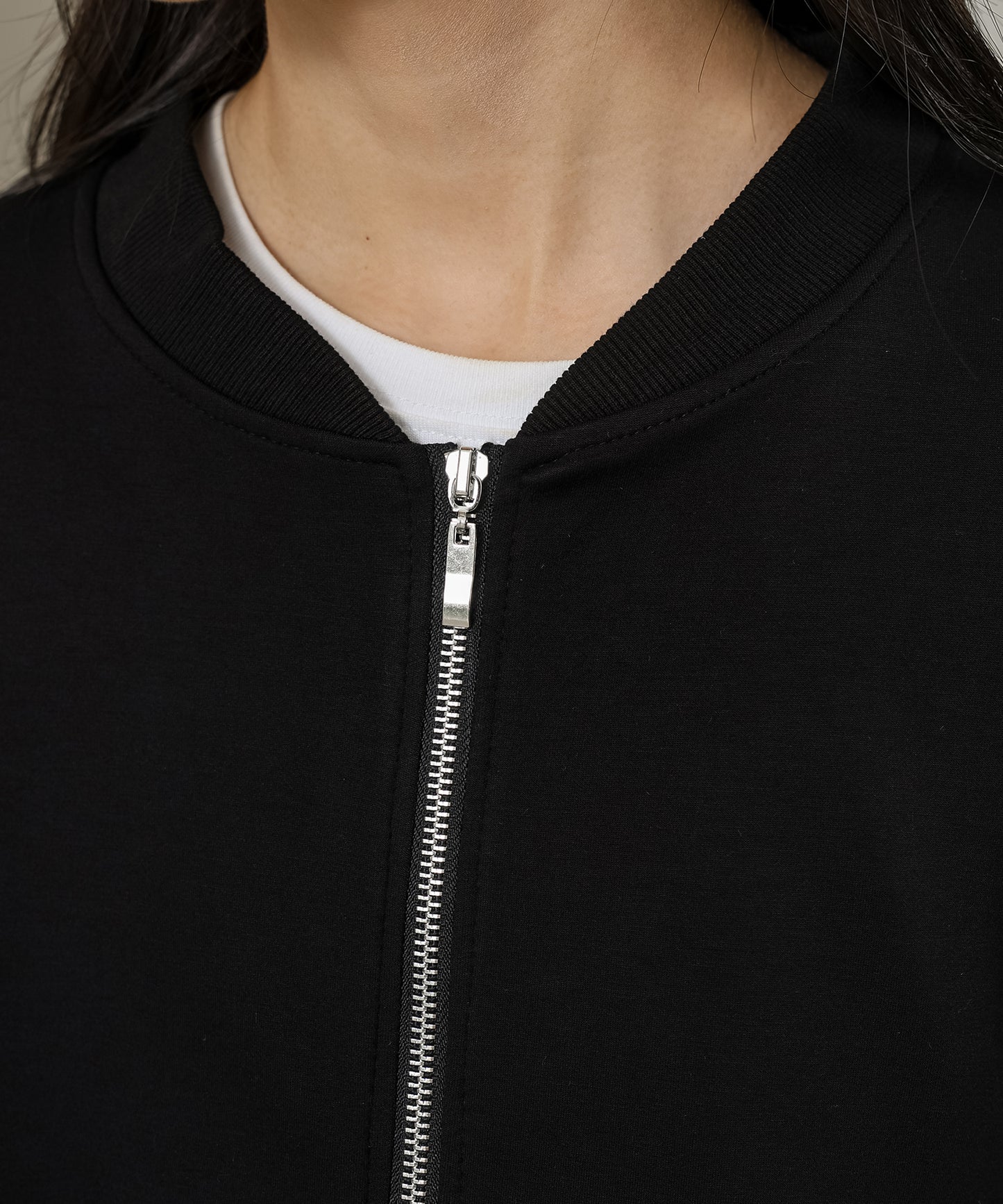 パール付き チュール ボリューム袖 ジップアップ ジャケット