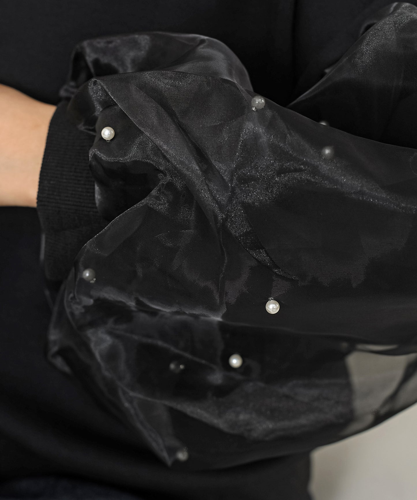 パール付き チュール ボリューム袖 ジップアップ ジャケット