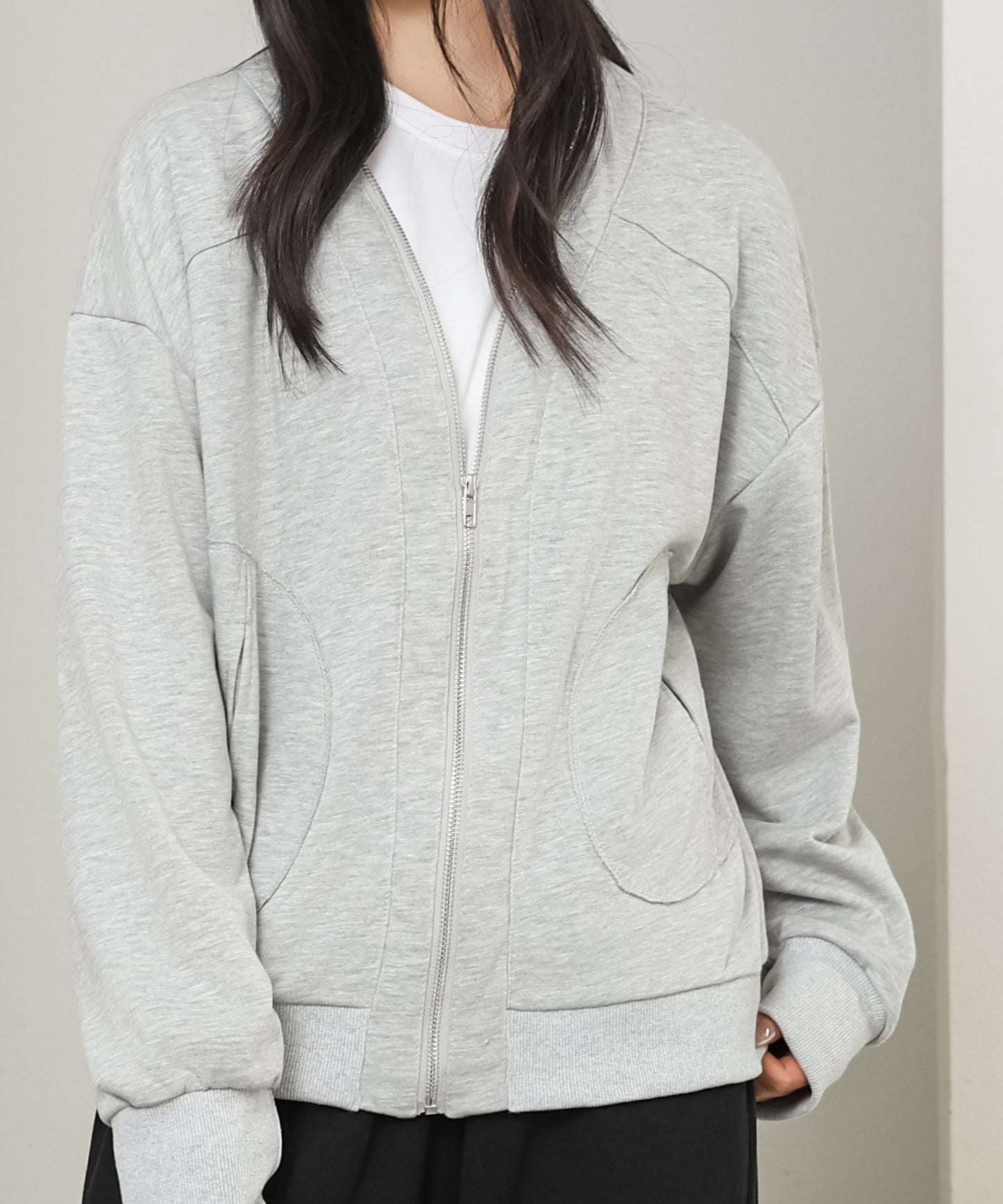 ドロップショルダー フルジップアップ スウェット カーディガン