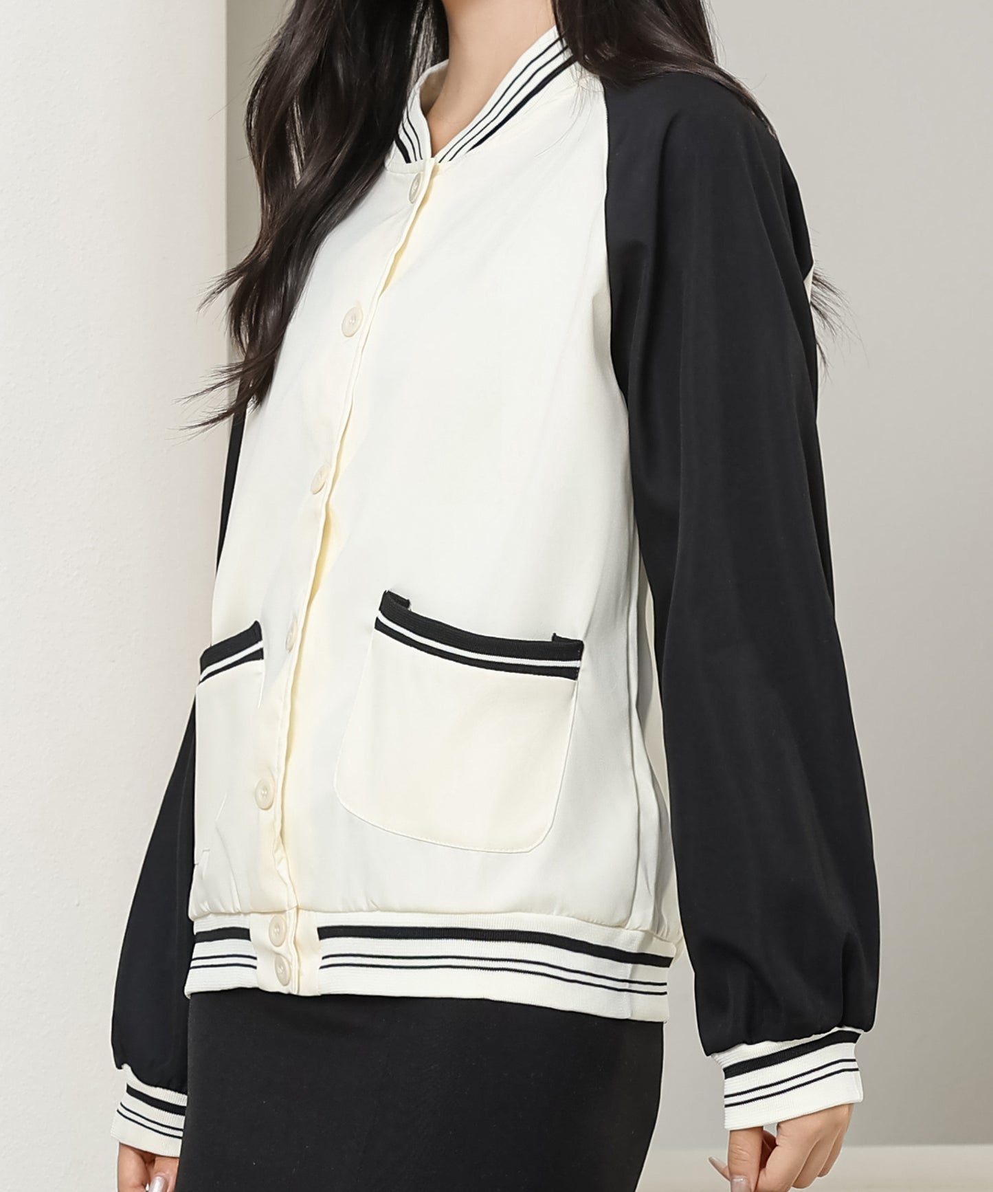 配色 ライン アメリカン ベースボール ブルゾン